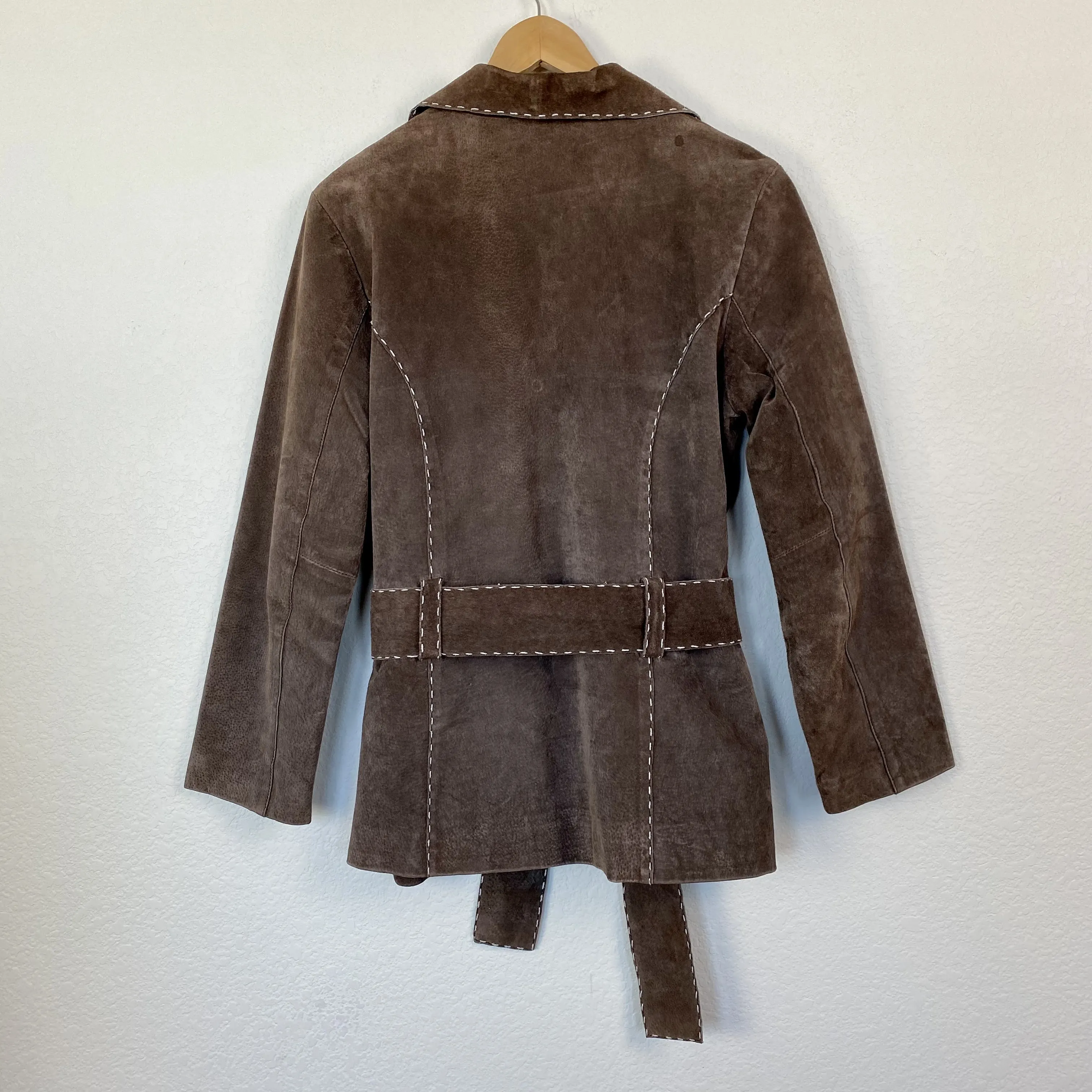 00's Contrast Stitch Leather Trench