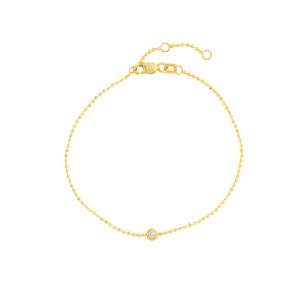 14k Gold Beaded Chain Bracelet with Diamond