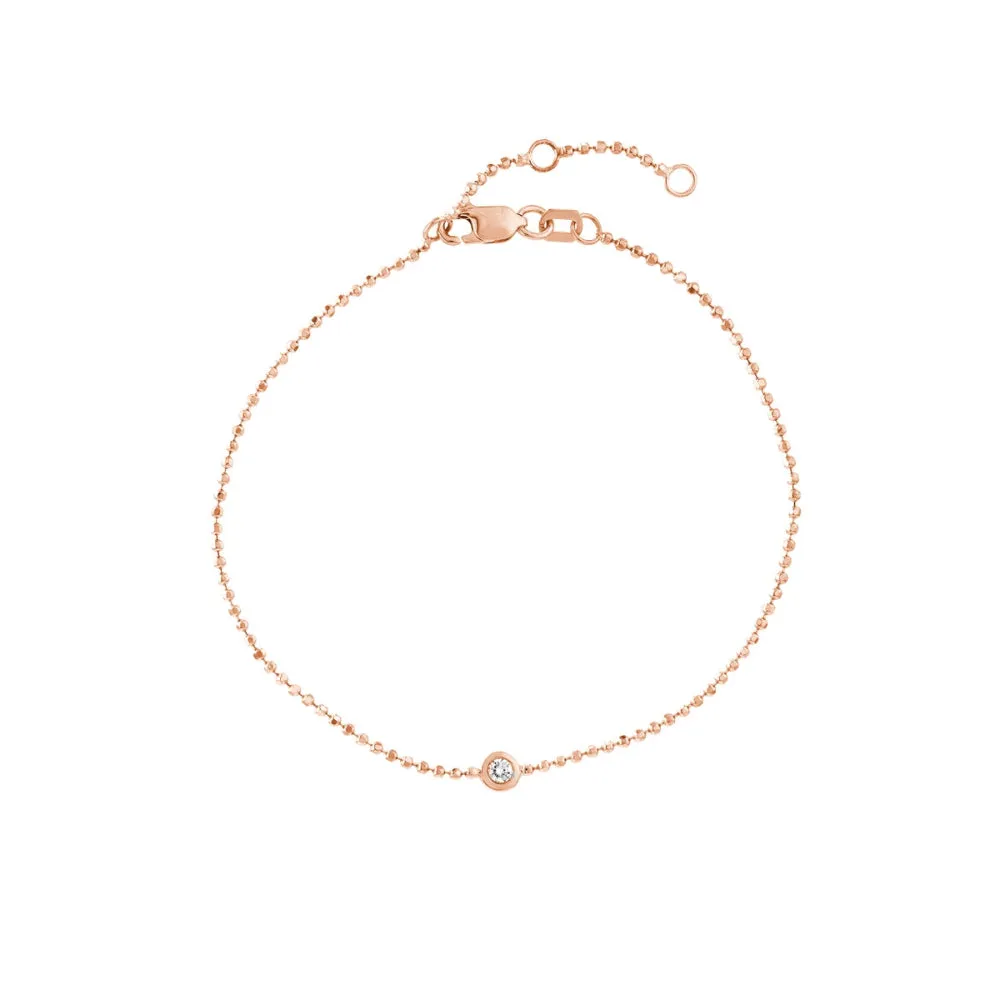 14k Gold Beaded Chain Bracelet with Diamond