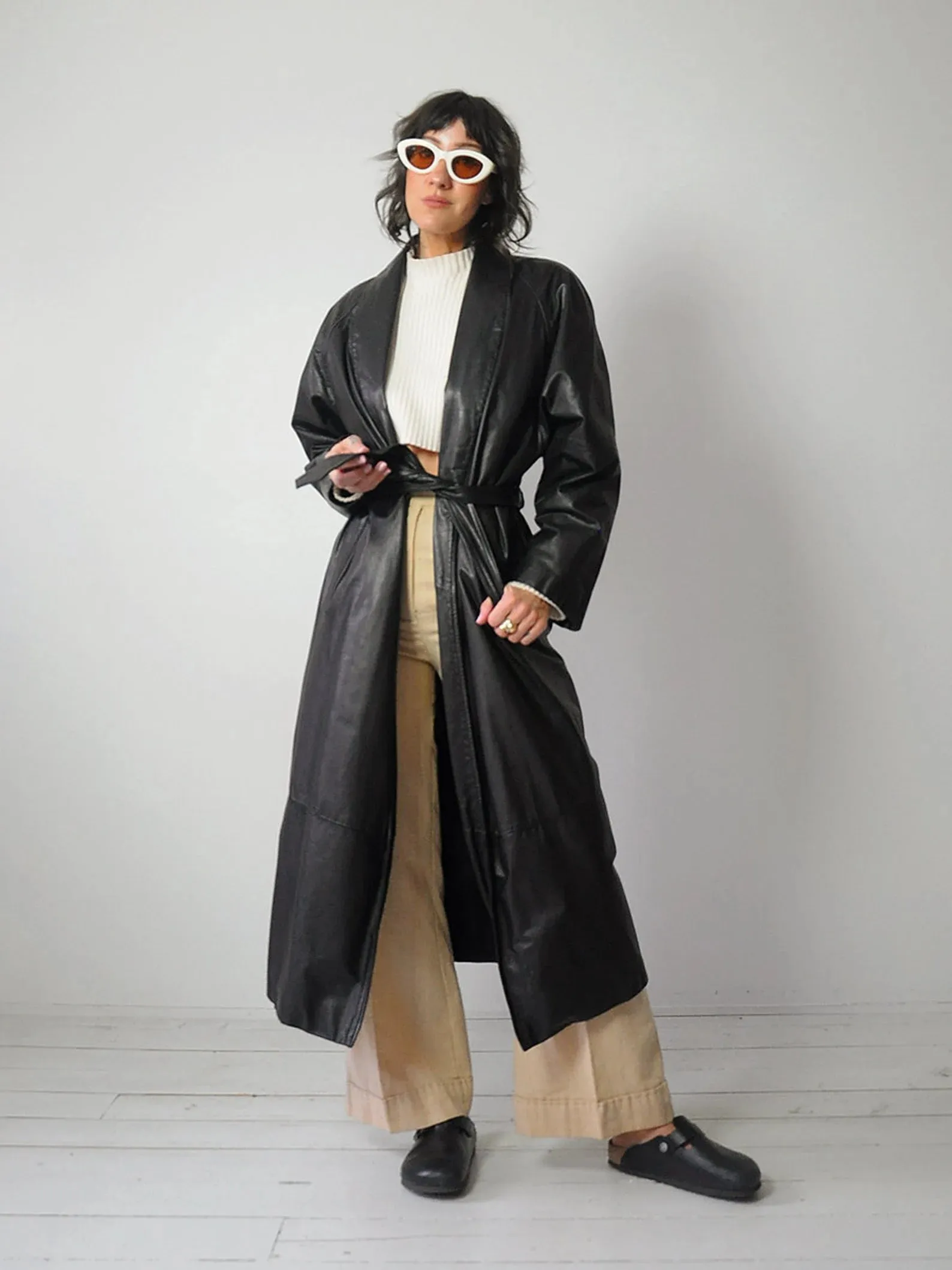 1980's Black Leather Trench Coat