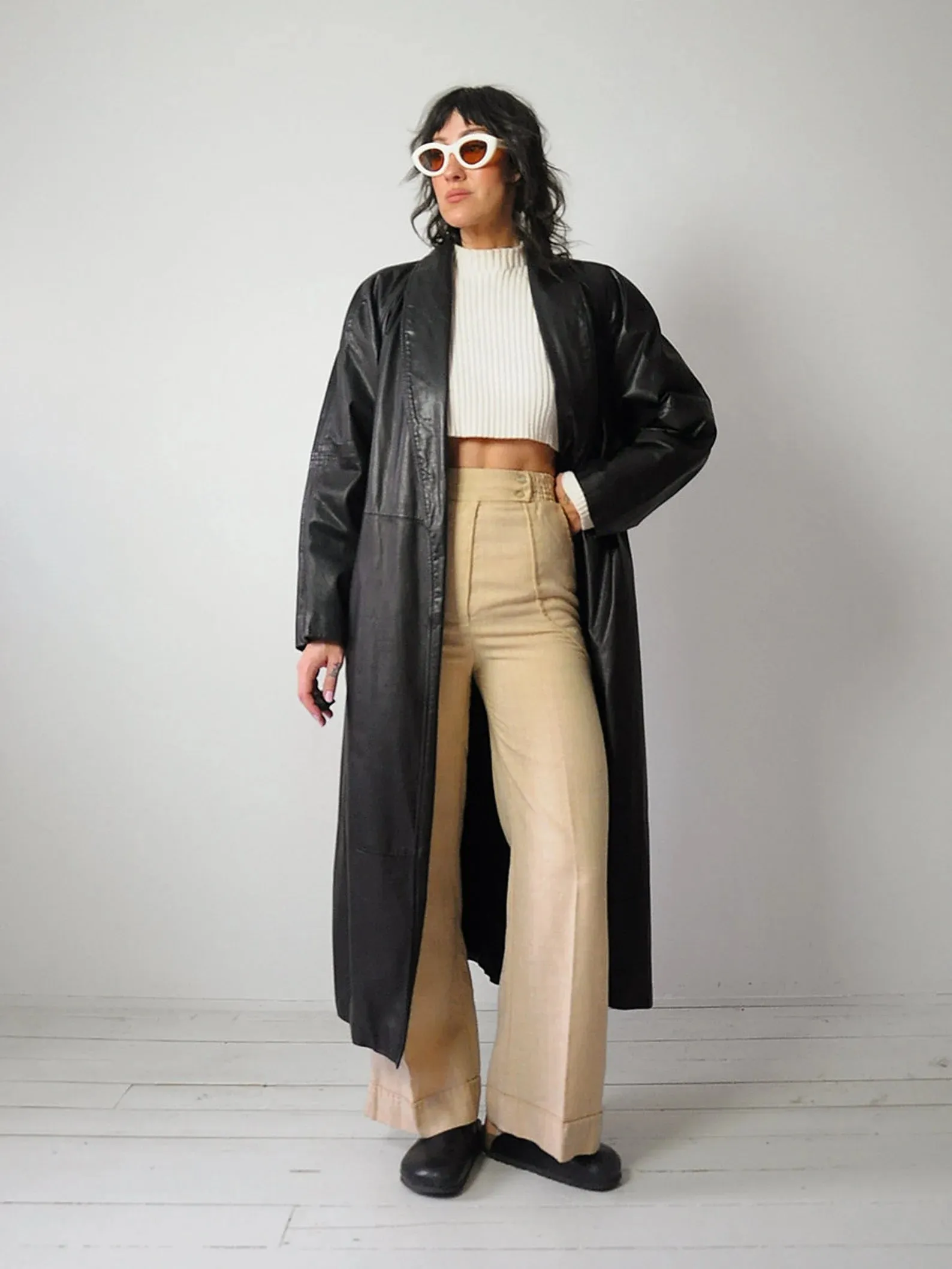 1980's Black Leather Trench Coat