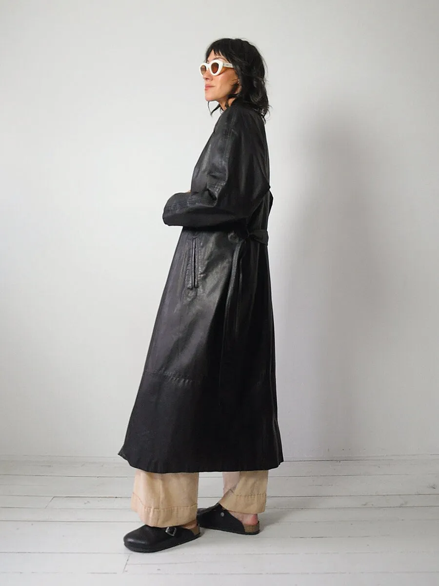 1980's Black Leather Trench Coat