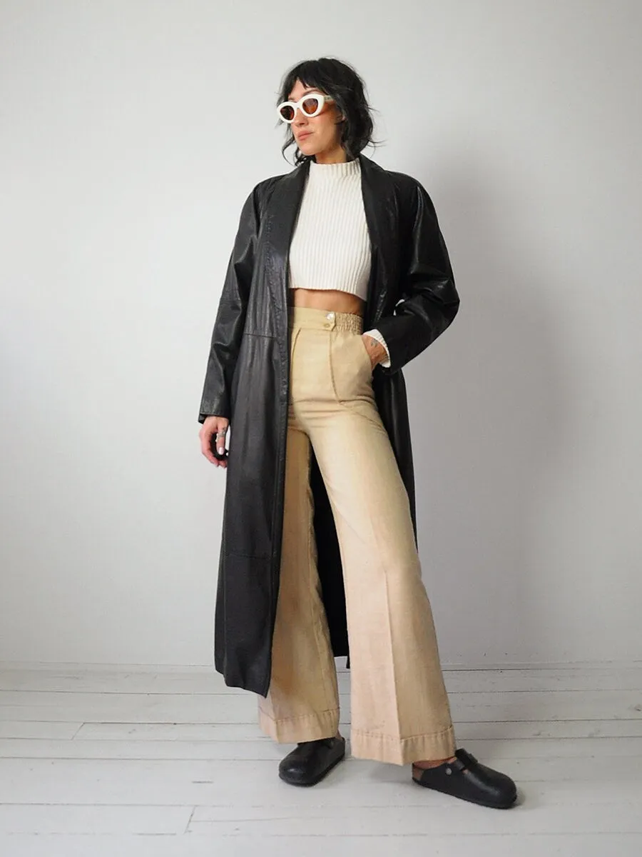 1980's Black Leather Trench Coat