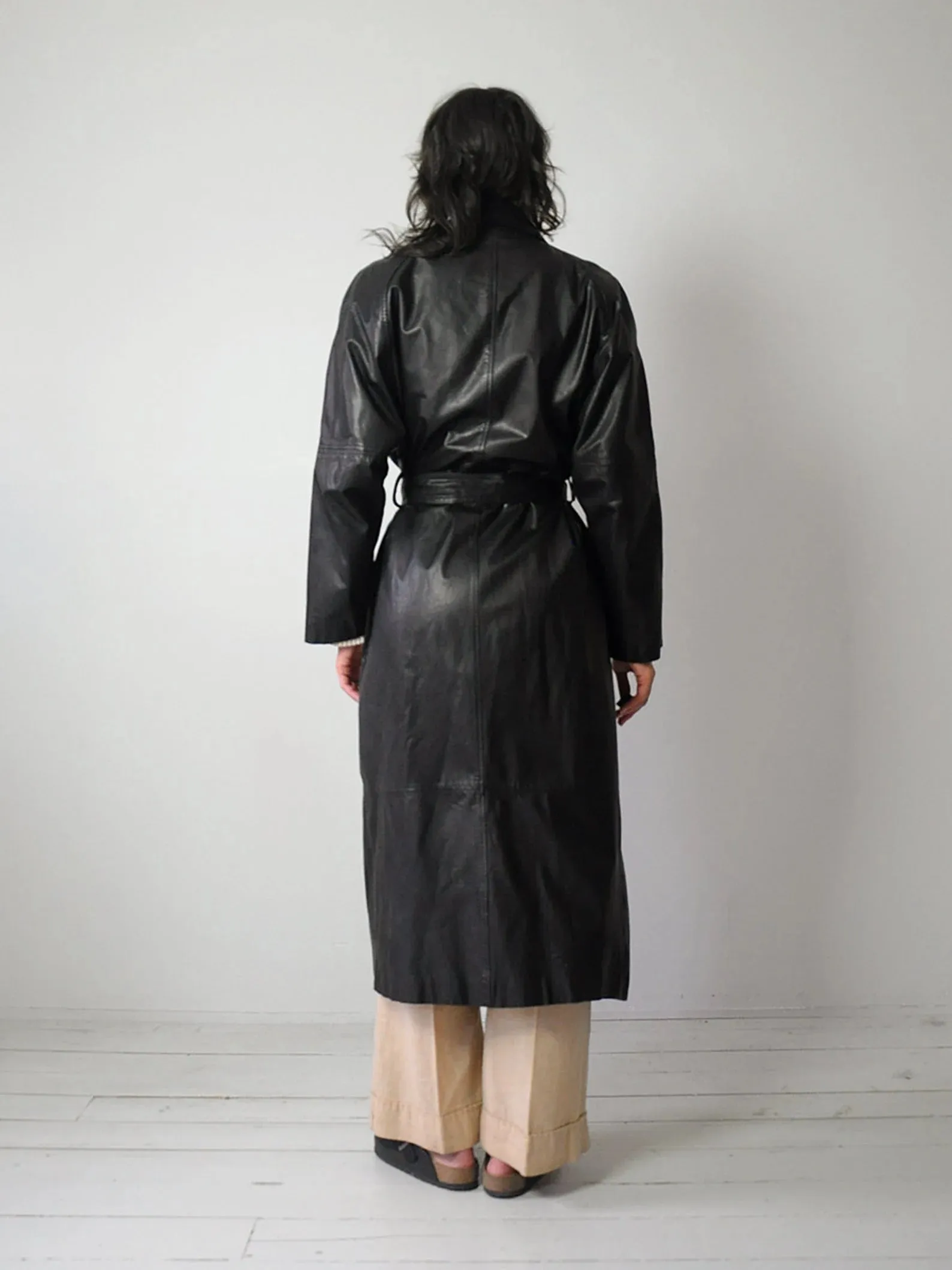 1980's Black Leather Trench Coat