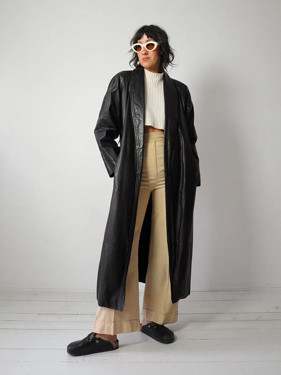 1980's Black Leather Trench Coat