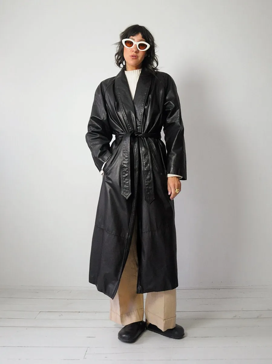 1980's Black Leather Trench Coat