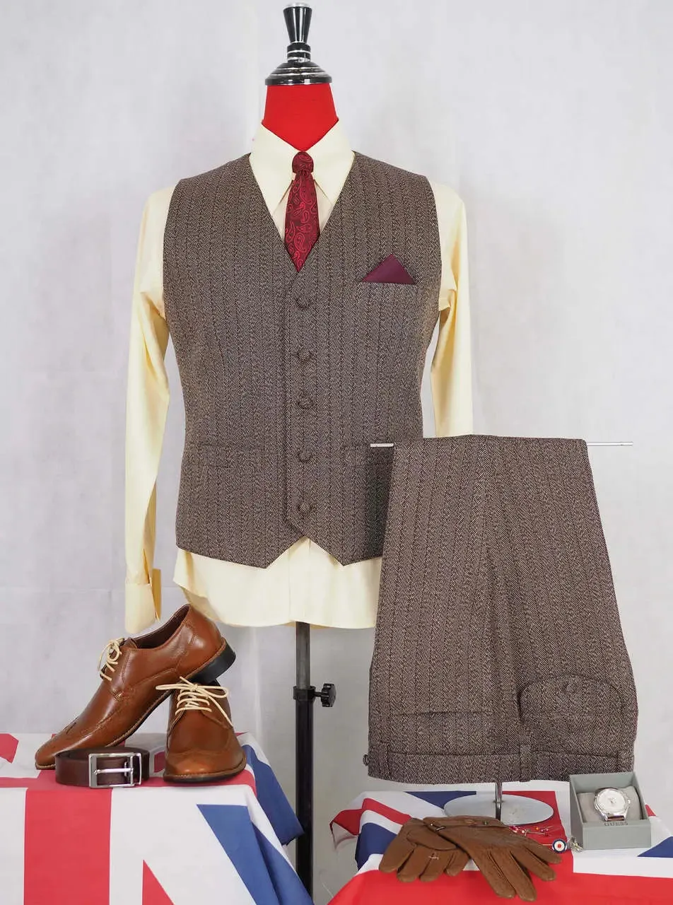 3 Piece Suit | Brown Herringbone Tweed Suit