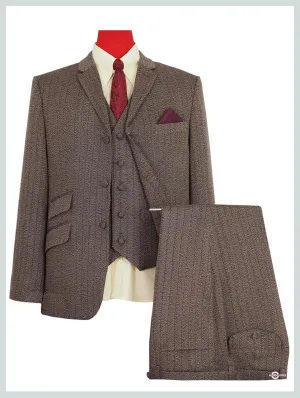 3 Piece Suit | Brown Herringbone Tweed Suit