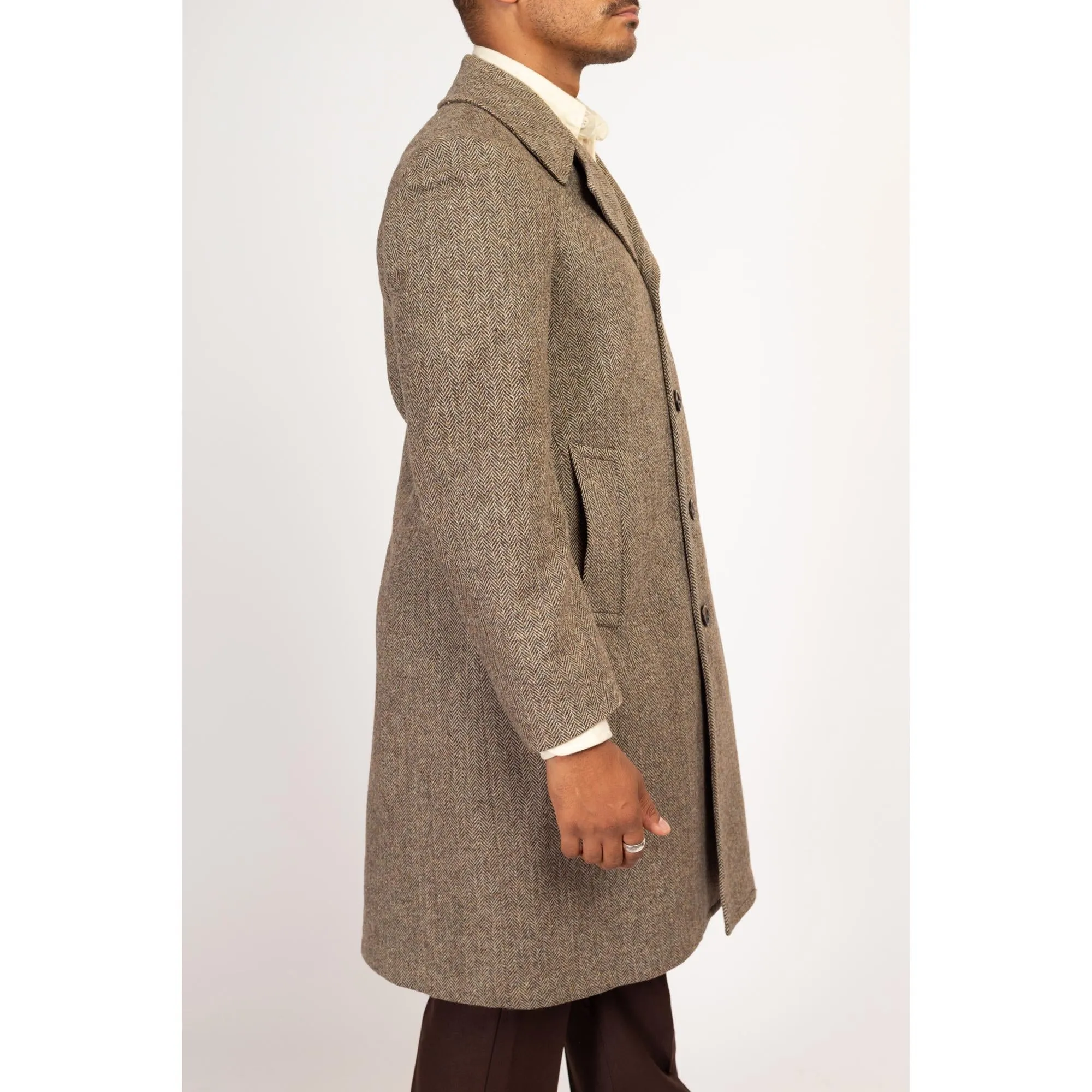 40R Vintage London Fog Herringbone Tweed Overcoat