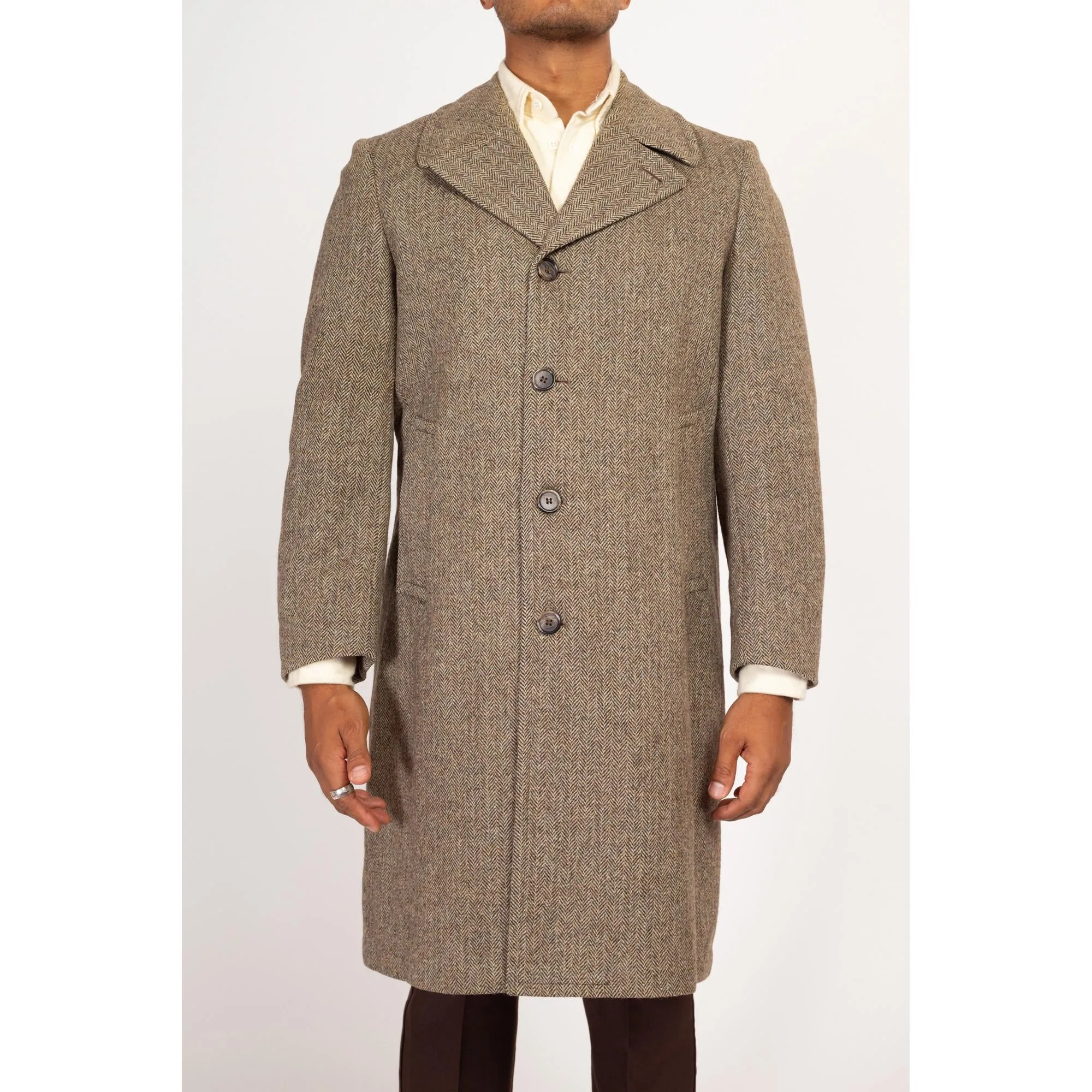 40R Vintage London Fog Herringbone Tweed Overcoat