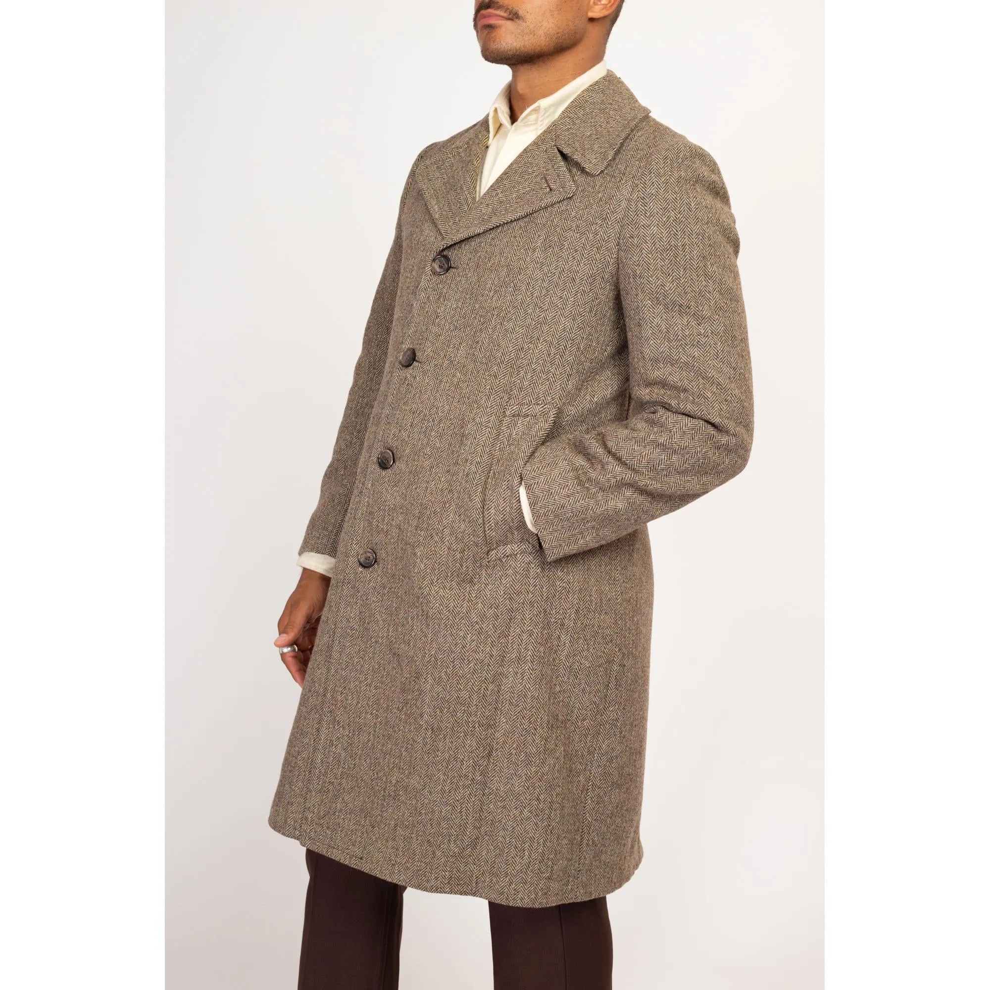 40R Vintage London Fog Herringbone Tweed Overcoat