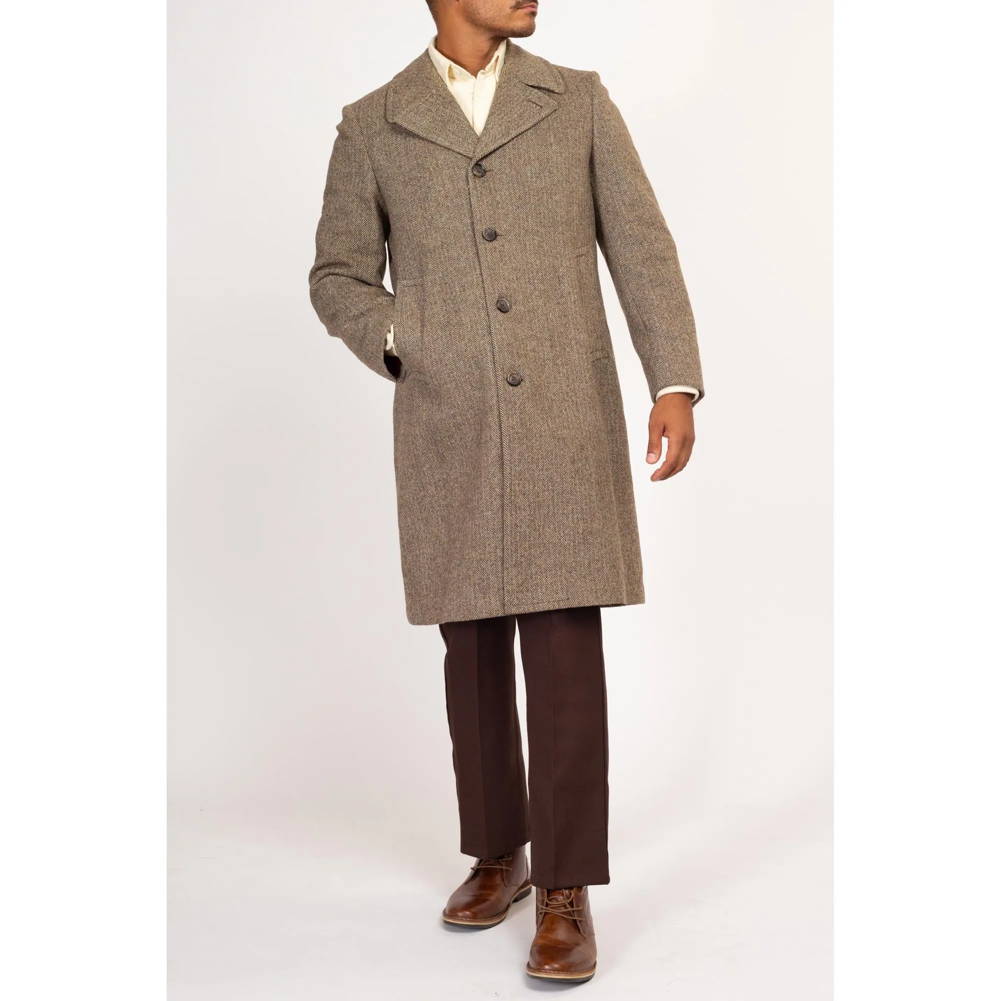 40R Vintage London Fog Herringbone Tweed Overcoat