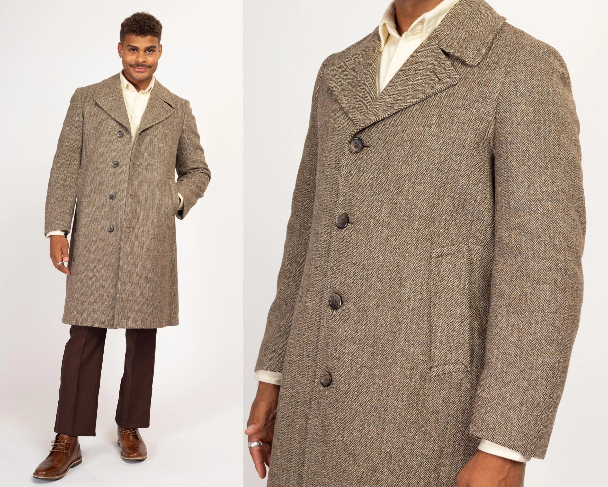 40R Vintage London Fog Herringbone Tweed Overcoat