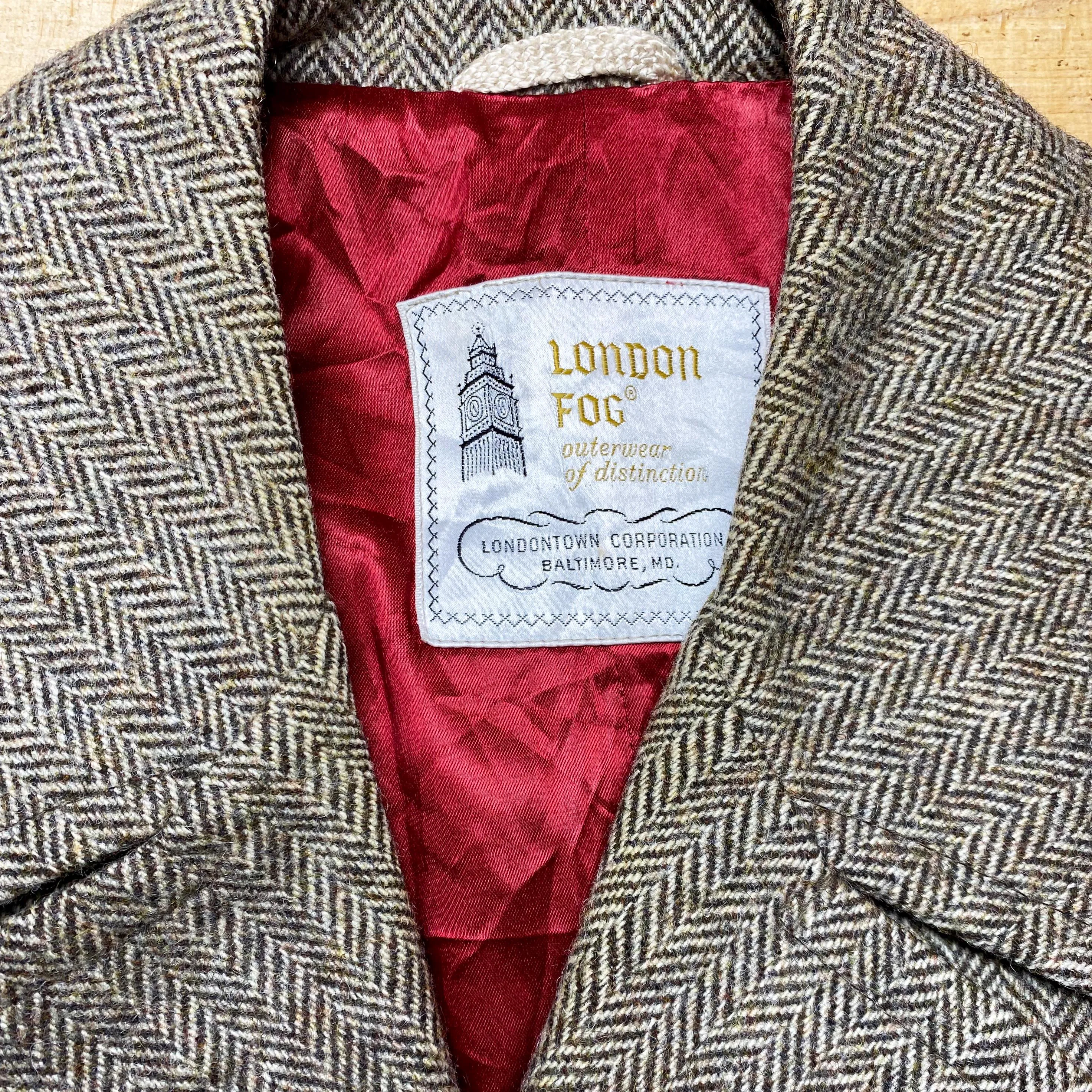 40R Vintage London Fog Herringbone Tweed Overcoat