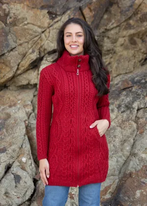 Aran Long Fitted Coat | Red