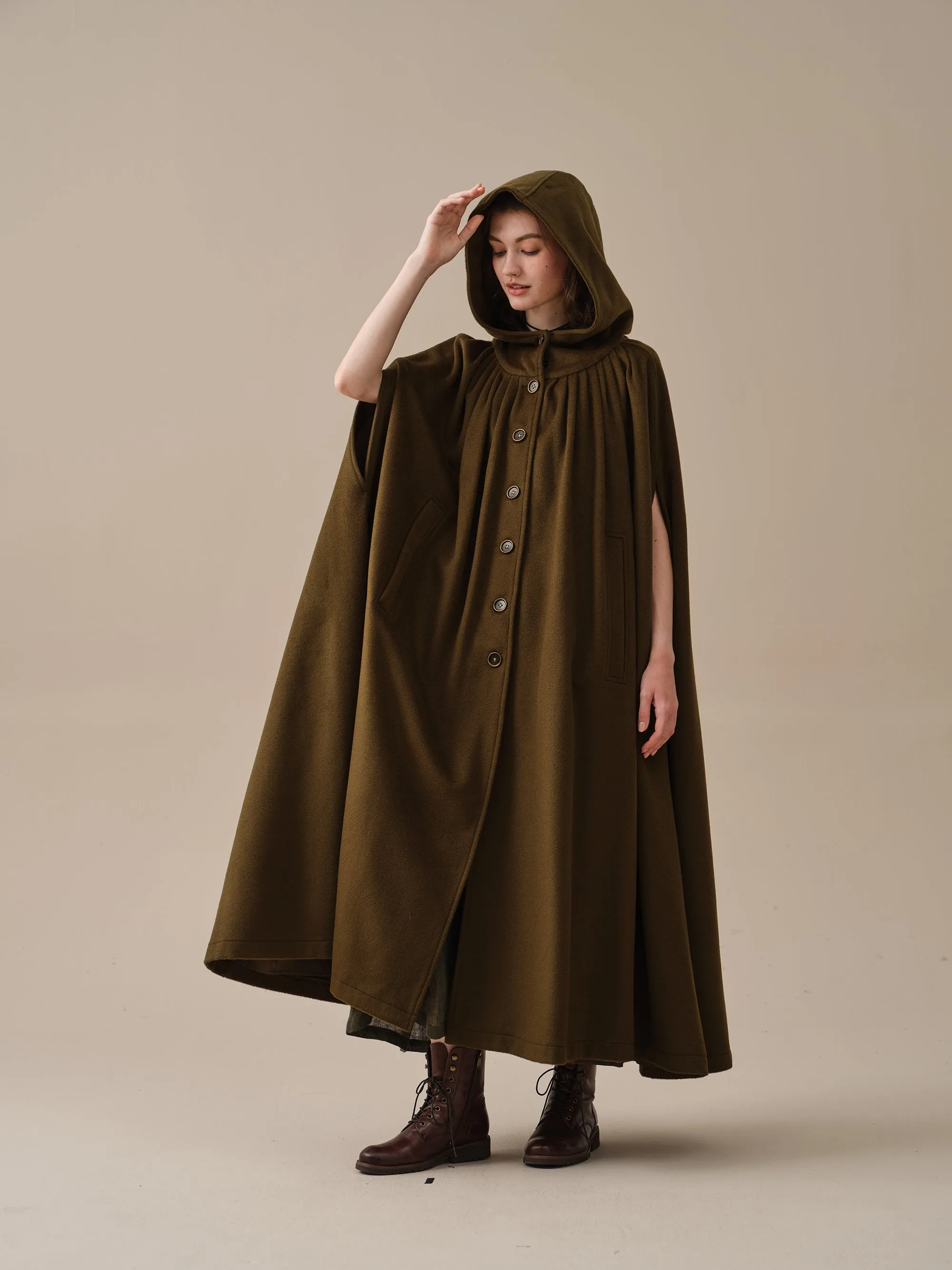 ARIEL 14 | HOODED WOOL CLOAK COAT