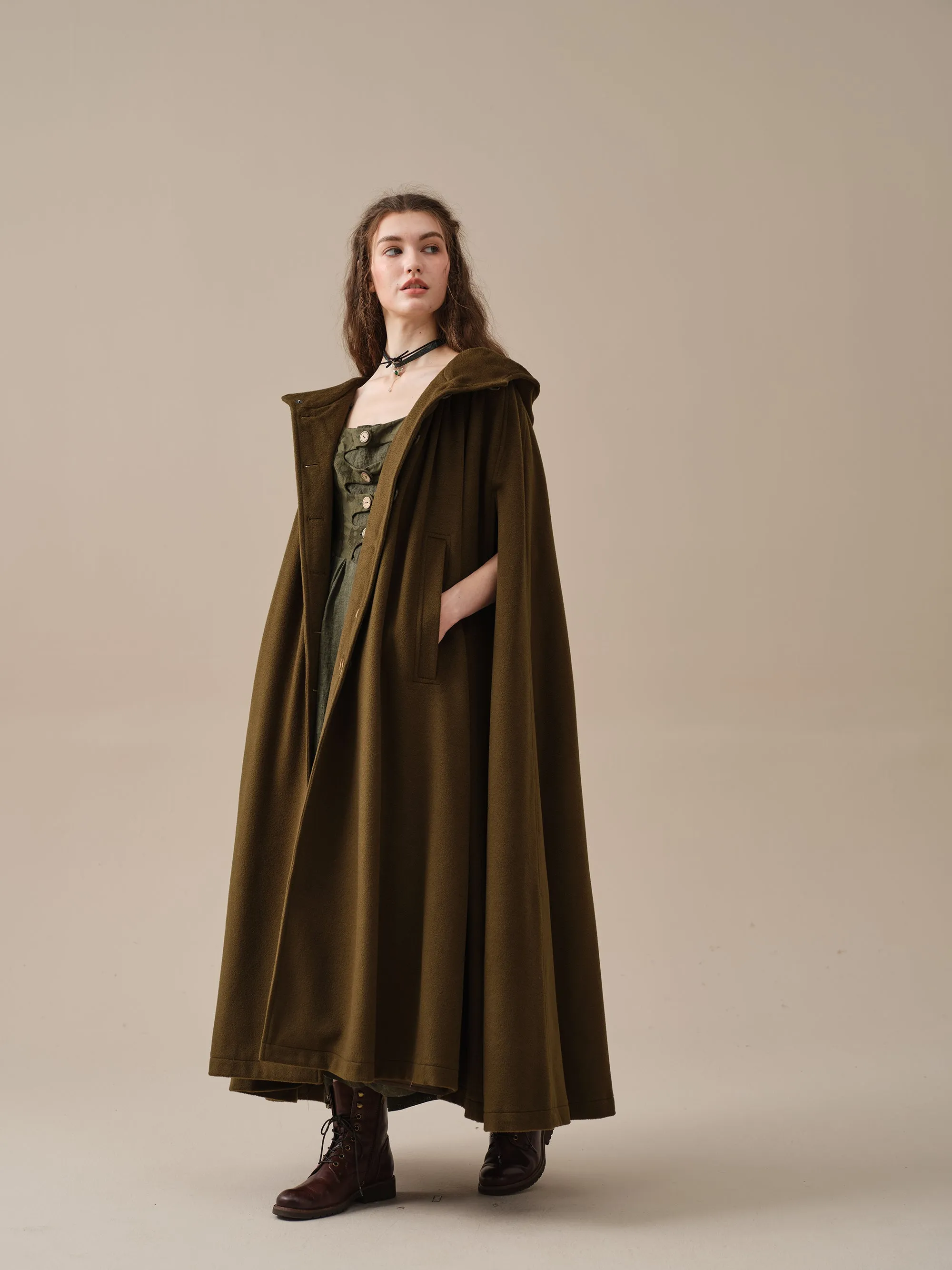 ARIEL 14 | HOODED WOOL CLOAK COAT