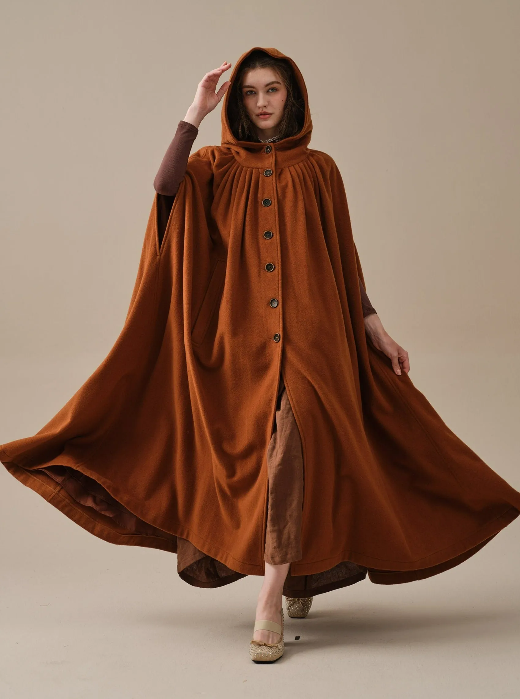 ARIEL 14 | HOODED WOOL CLOAK COAT