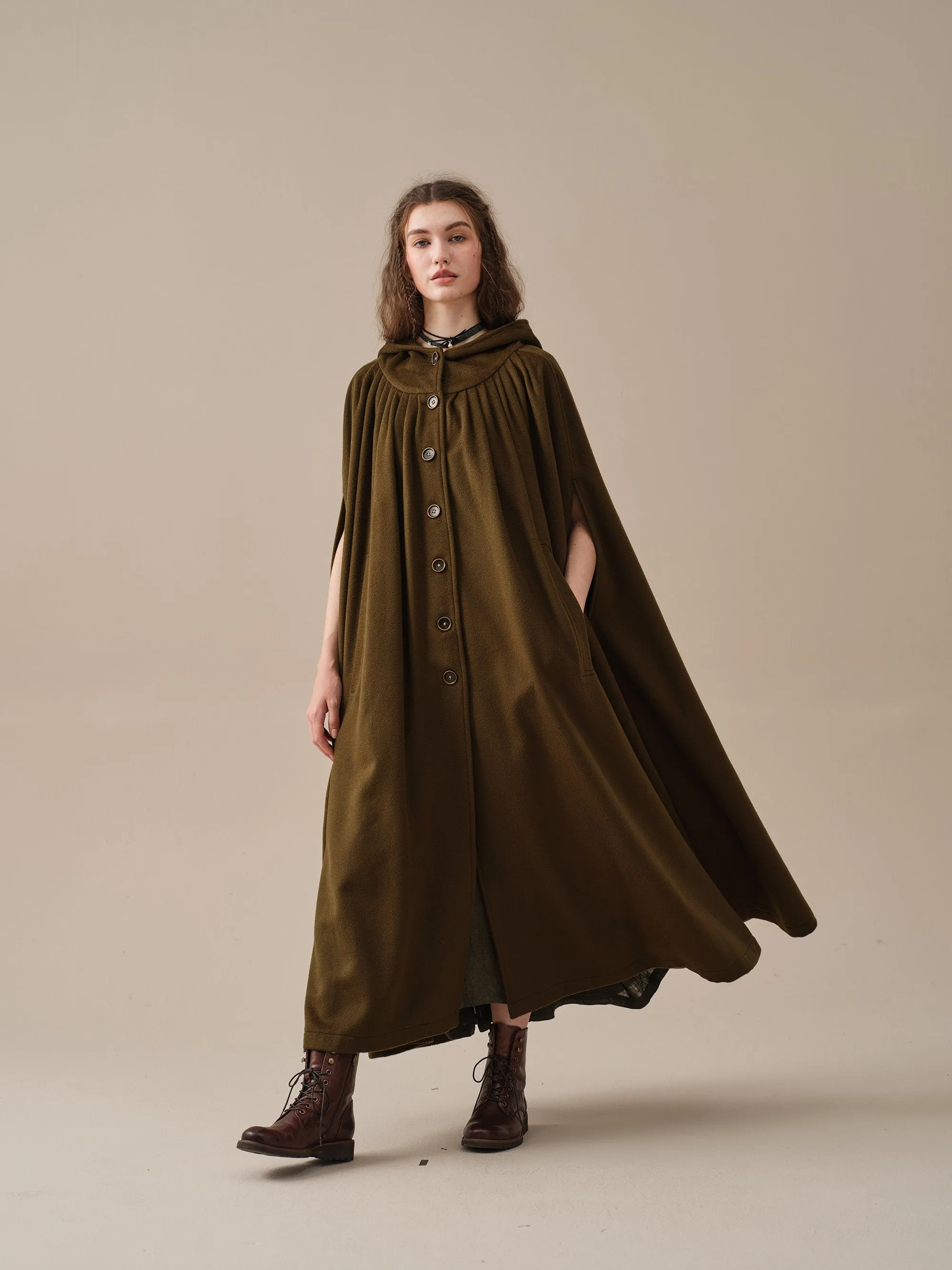 ARIEL 14 | HOODED WOOL CLOAK COAT