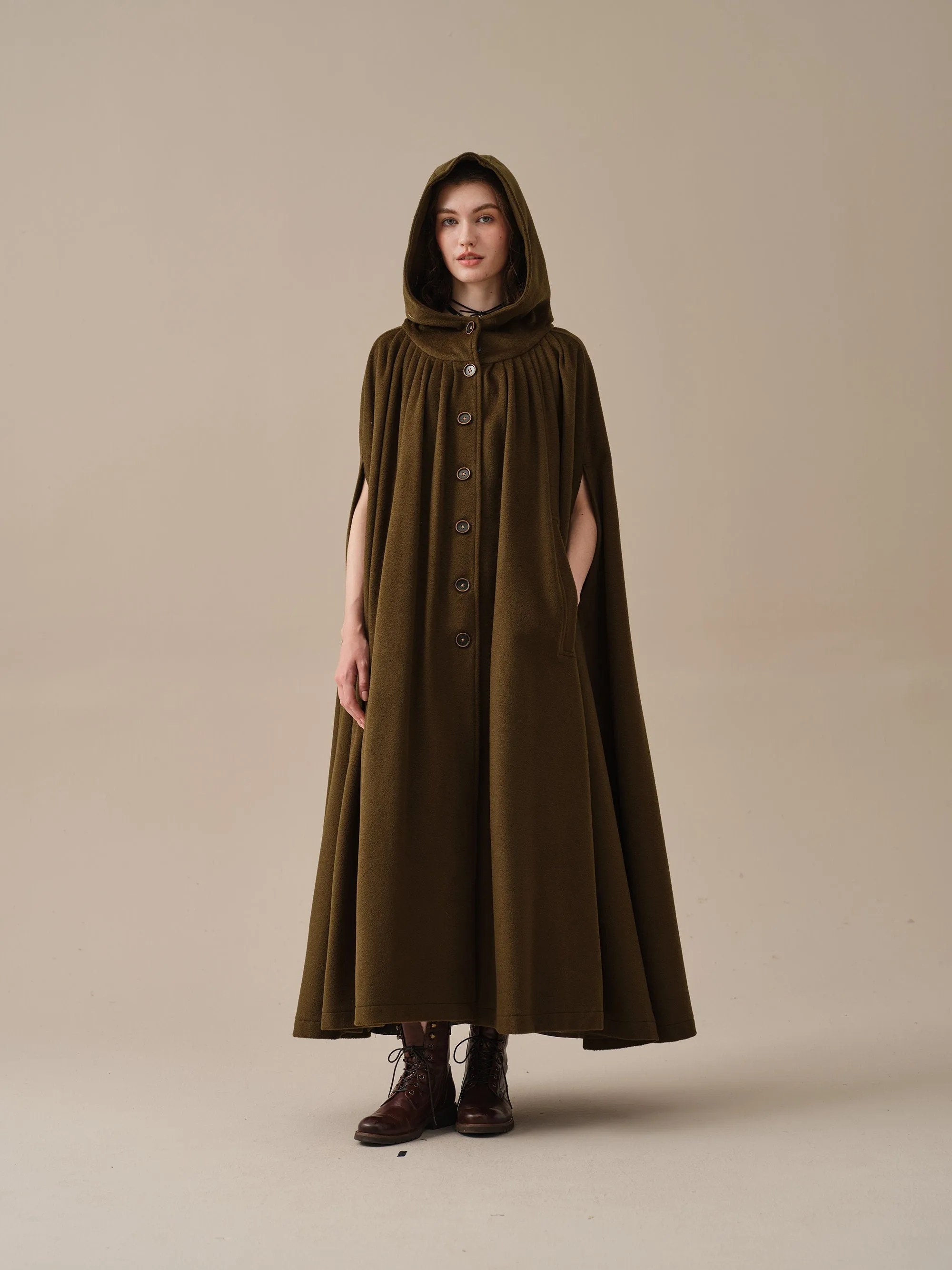 ARIEL 14 | HOODED WOOL CLOAK COAT