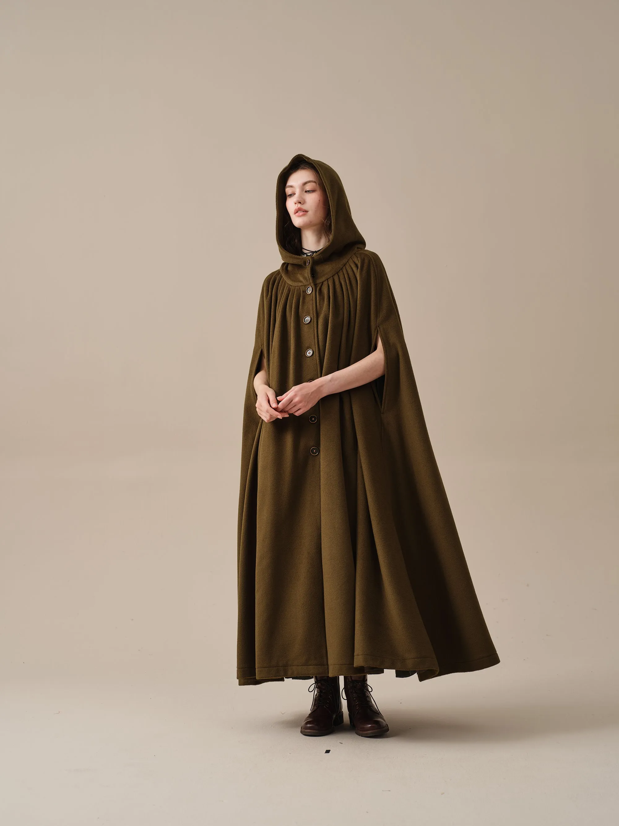 ARIEL 14 | HOODED WOOL CLOAK COAT