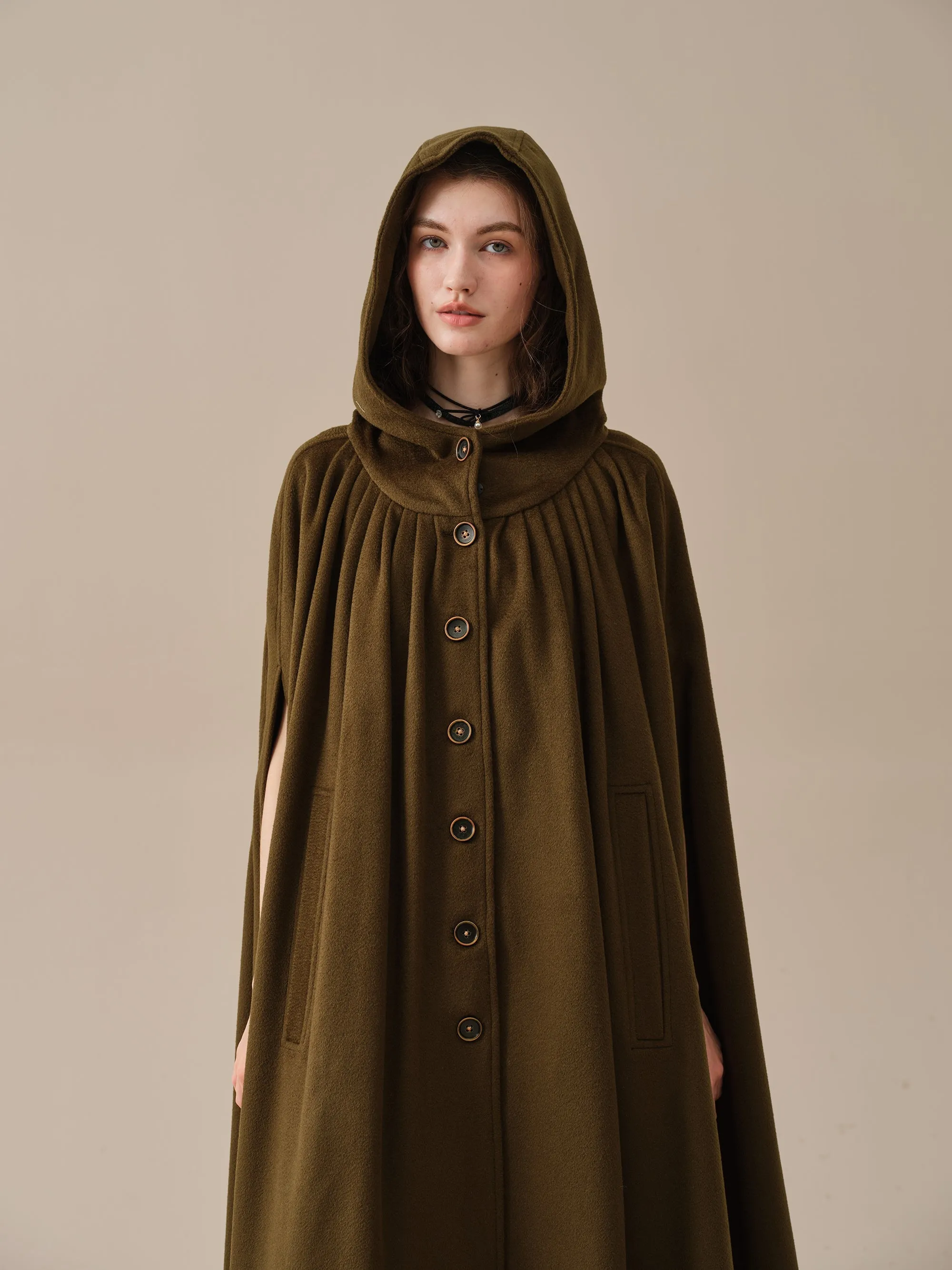 ARIEL 14 | HOODED WOOL CLOAK COAT