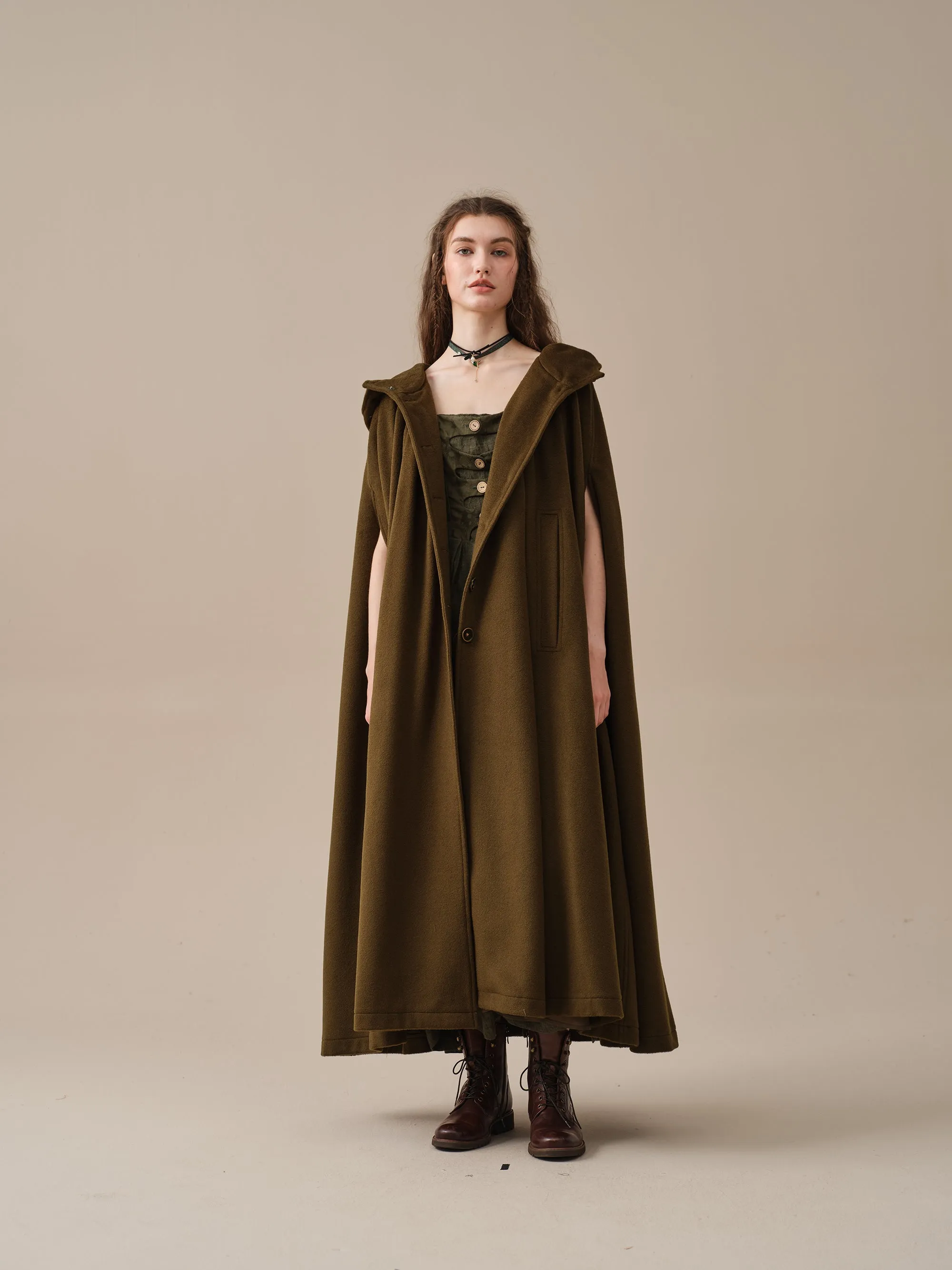 ARIEL 14 | HOODED WOOL CLOAK COAT