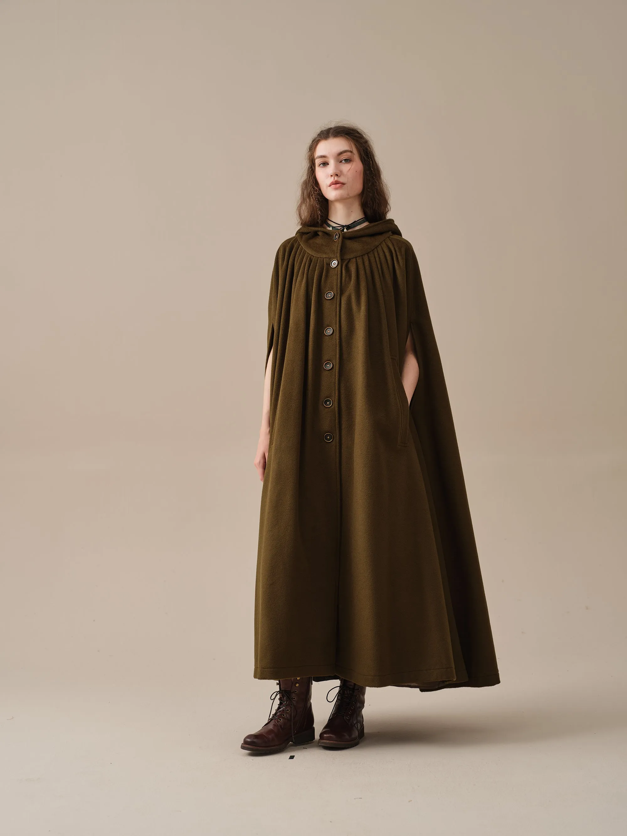 ARIEL 14 | HOODED WOOL CLOAK COAT