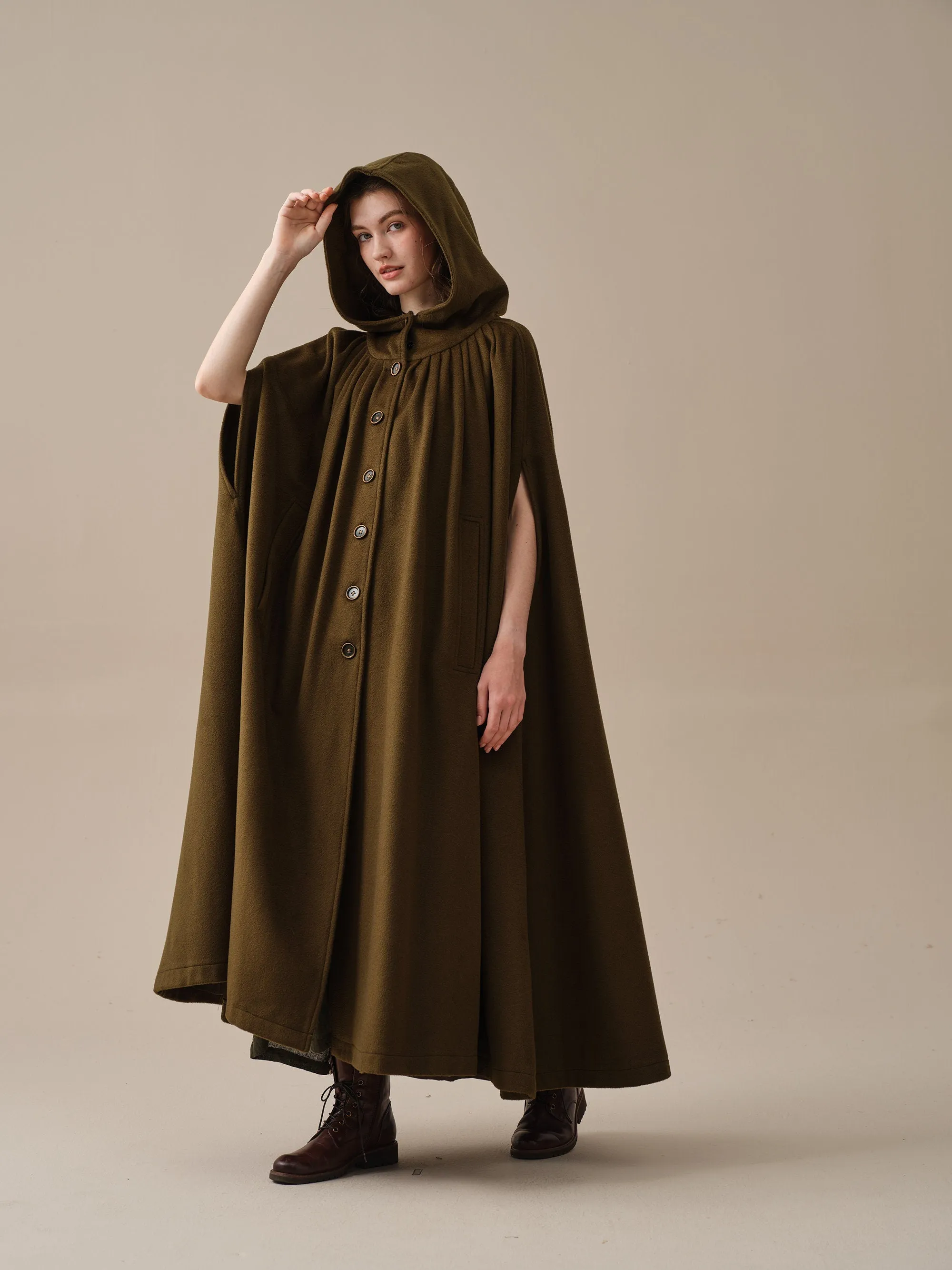 ARIEL 14 | HOODED WOOL CLOAK COAT