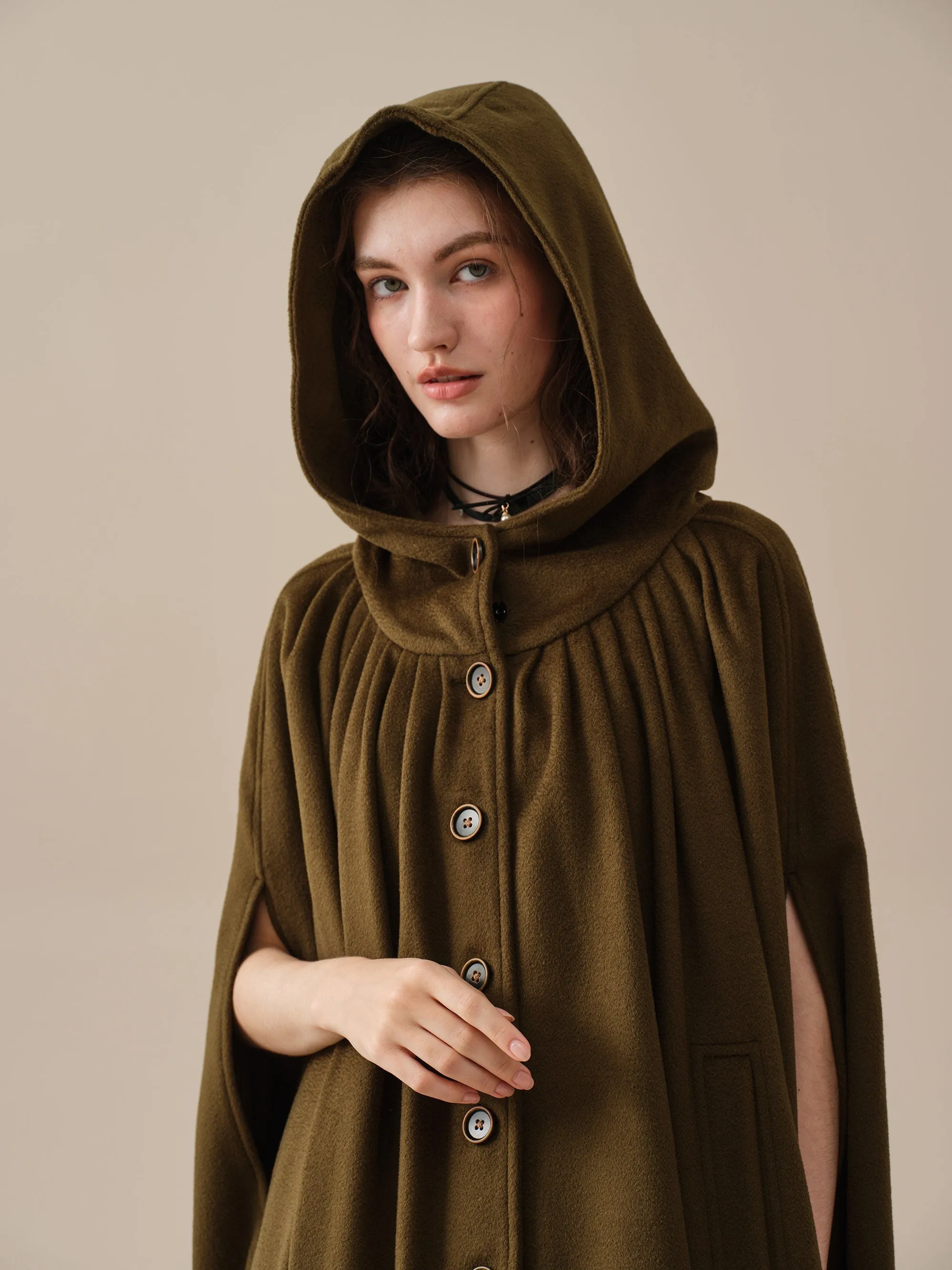 ARIEL 14 | HOODED WOOL CLOAK COAT