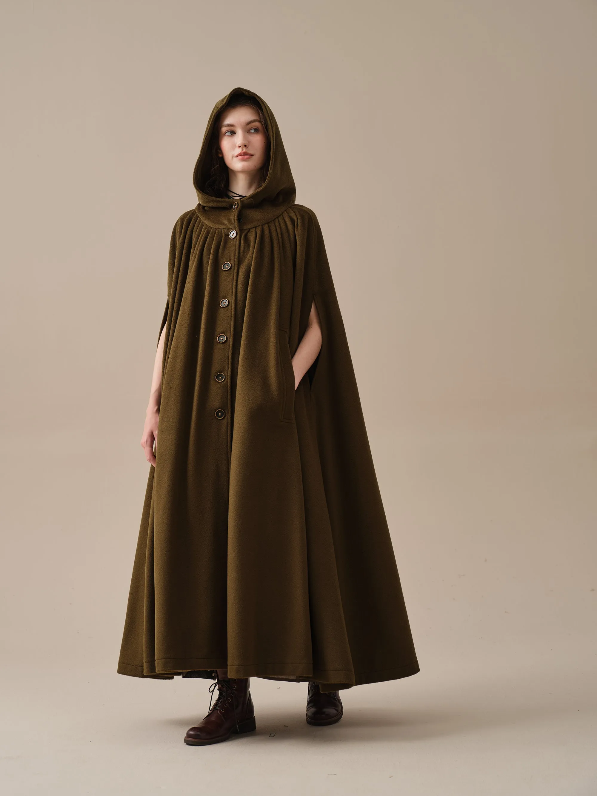 ARIEL 14 | HOODED WOOL CLOAK COAT