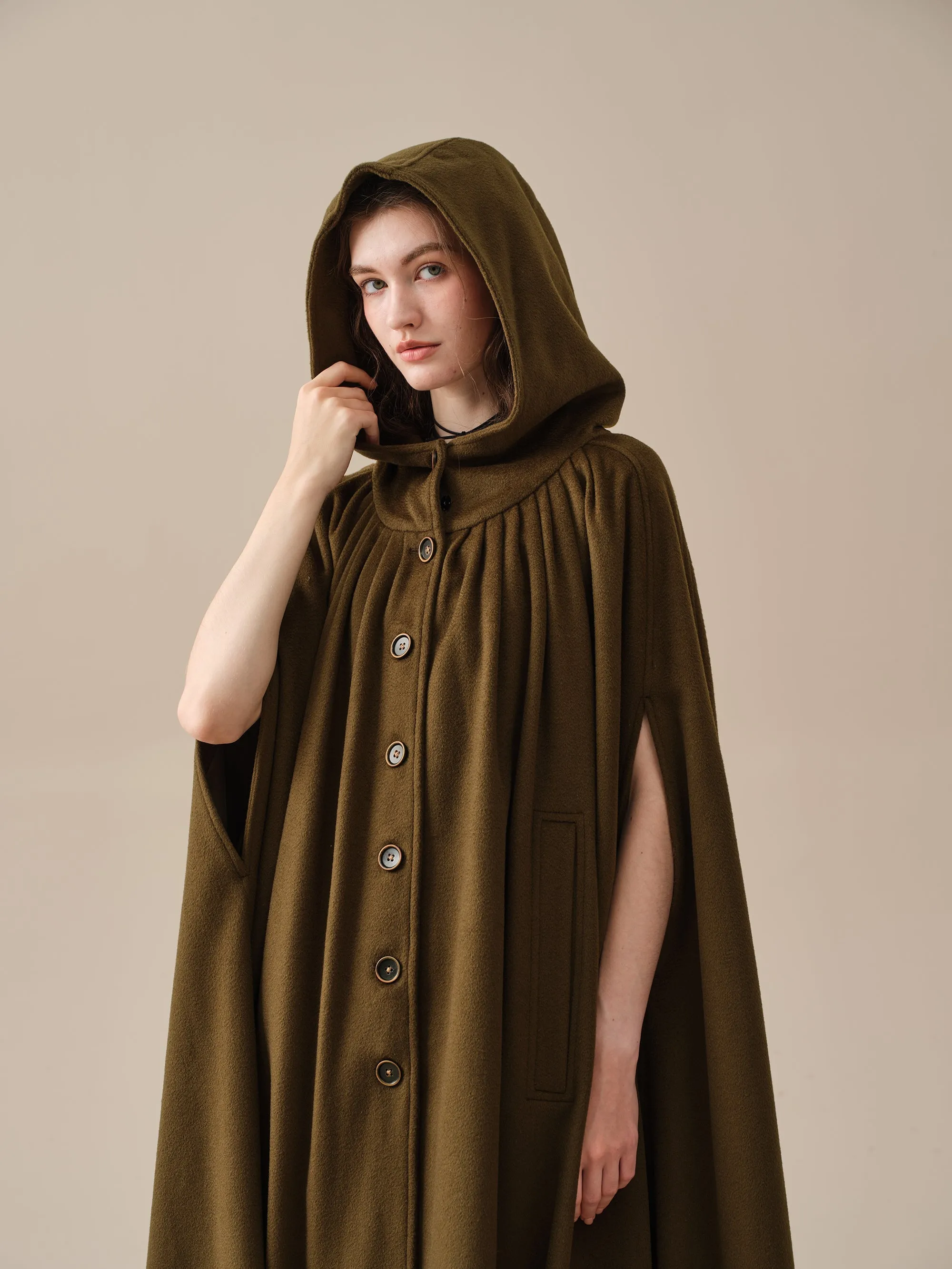 ARIEL 14 | HOODED WOOL CLOAK COAT