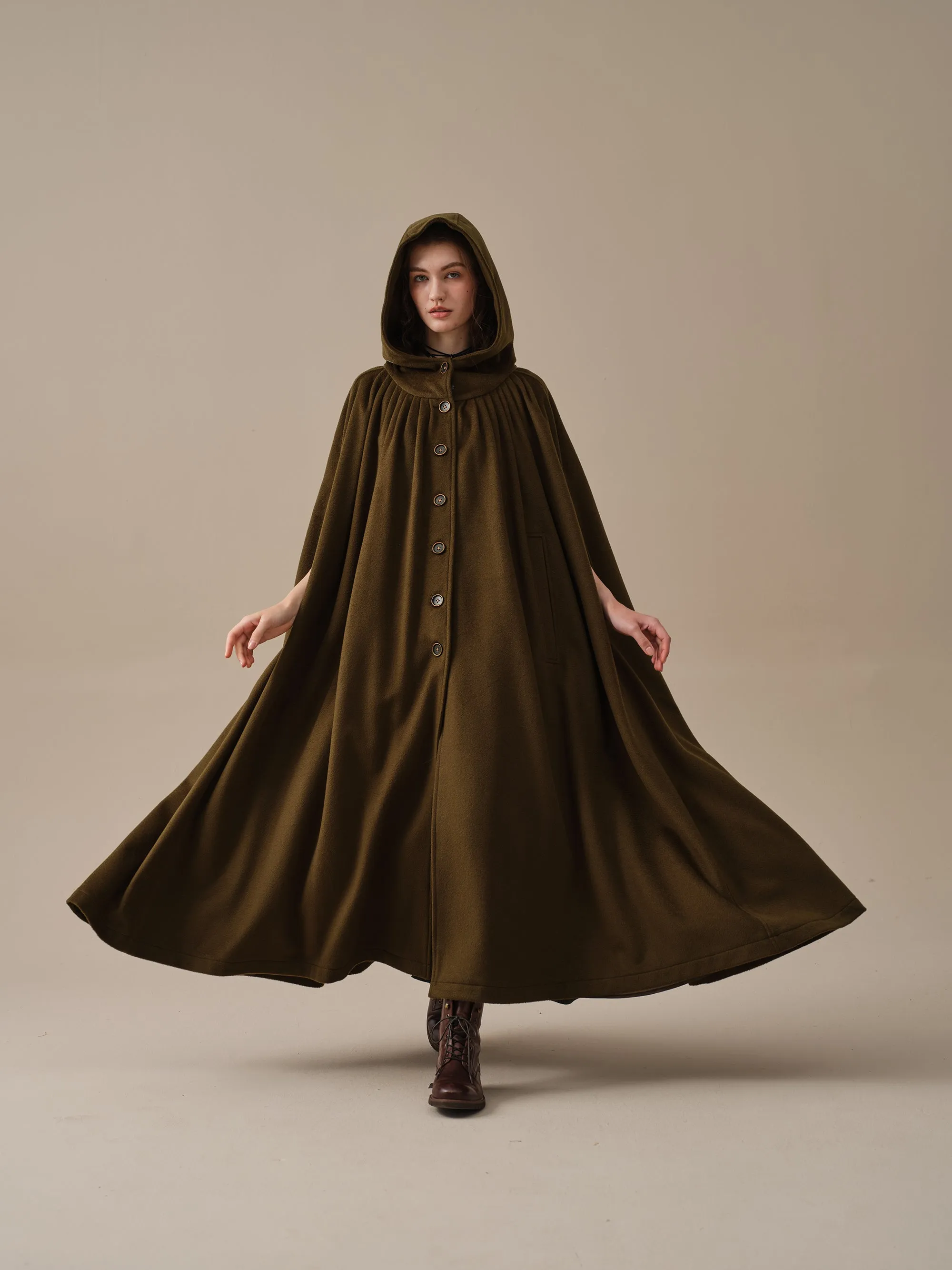 ARIEL 14 | HOODED WOOL CLOAK COAT