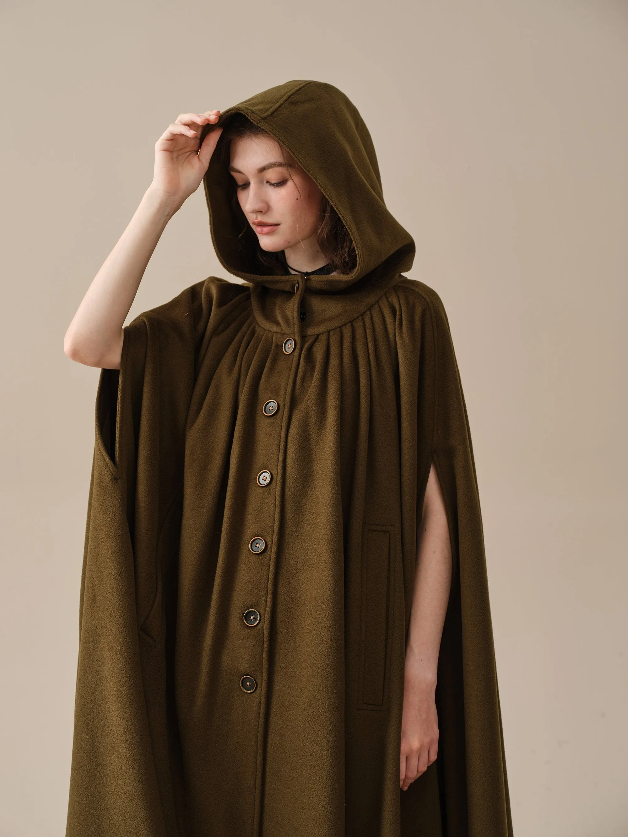 ARIEL 14 | HOODED WOOL CLOAK COAT