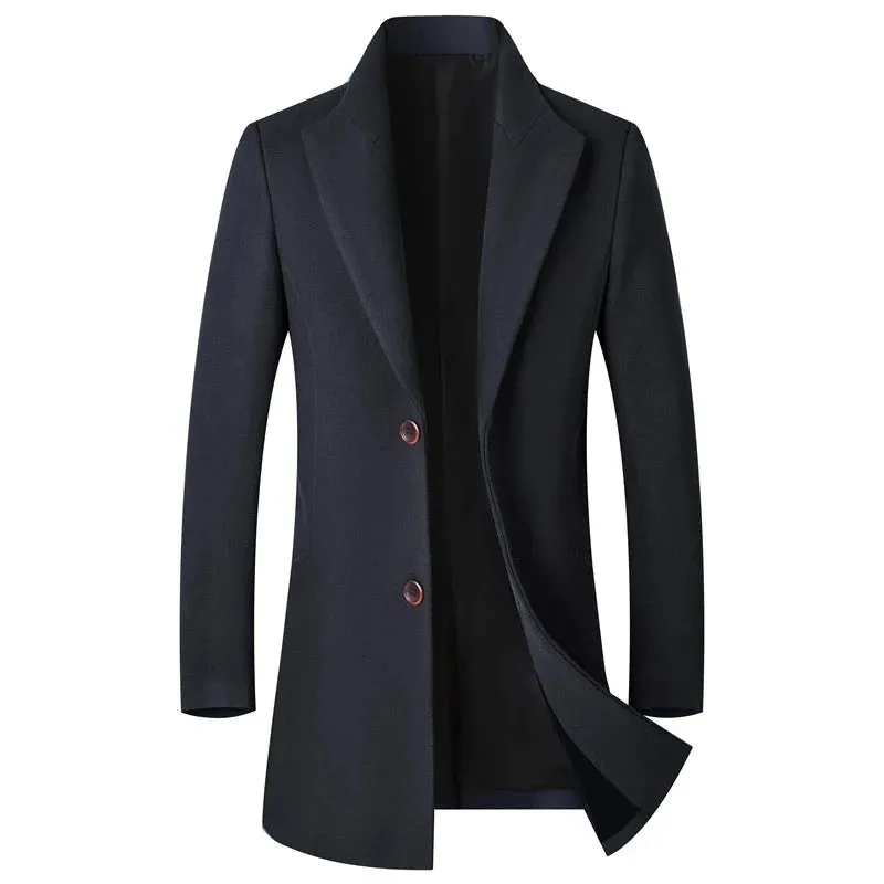 Autumn & Winter Boutique Wool Solid Men's Casual Business Woolen Coat Jacket Thickened and Warm Men's Trench Coats