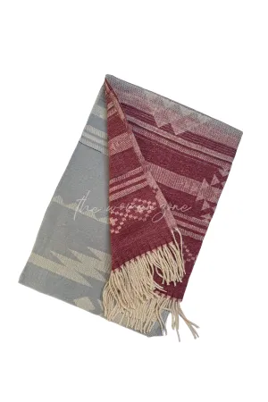 Aztec Woolen Stole - Dark Maroon/Light Grey