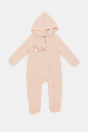 Babies Pink Hooded Sleepsuit