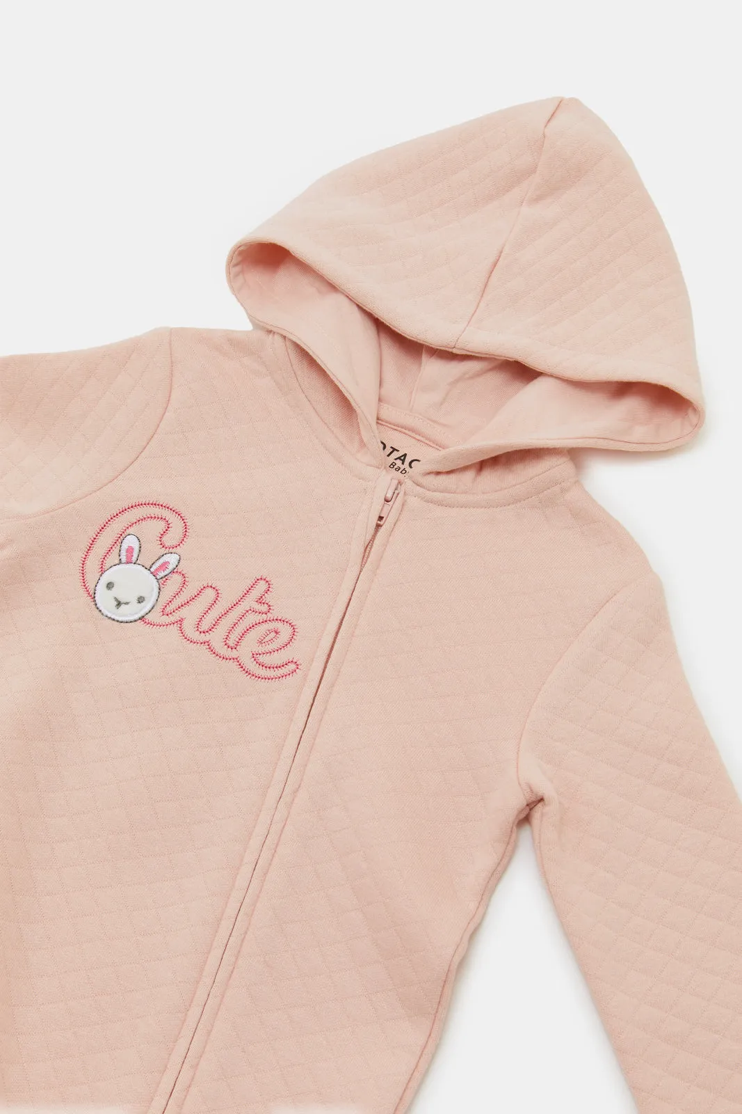 Babies Pink Hooded Sleepsuit