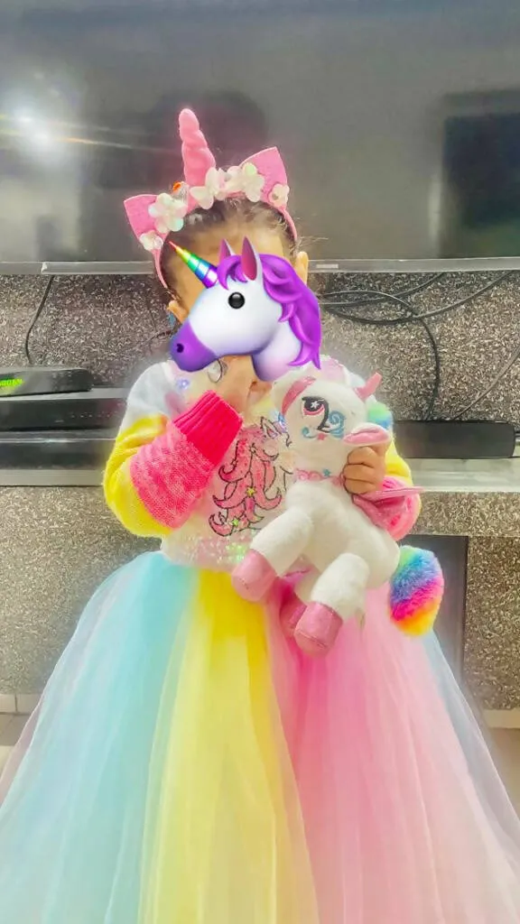 Baby Girl’s Unicorn Themed Frock with Unicorn Hair Band Full Length Gown