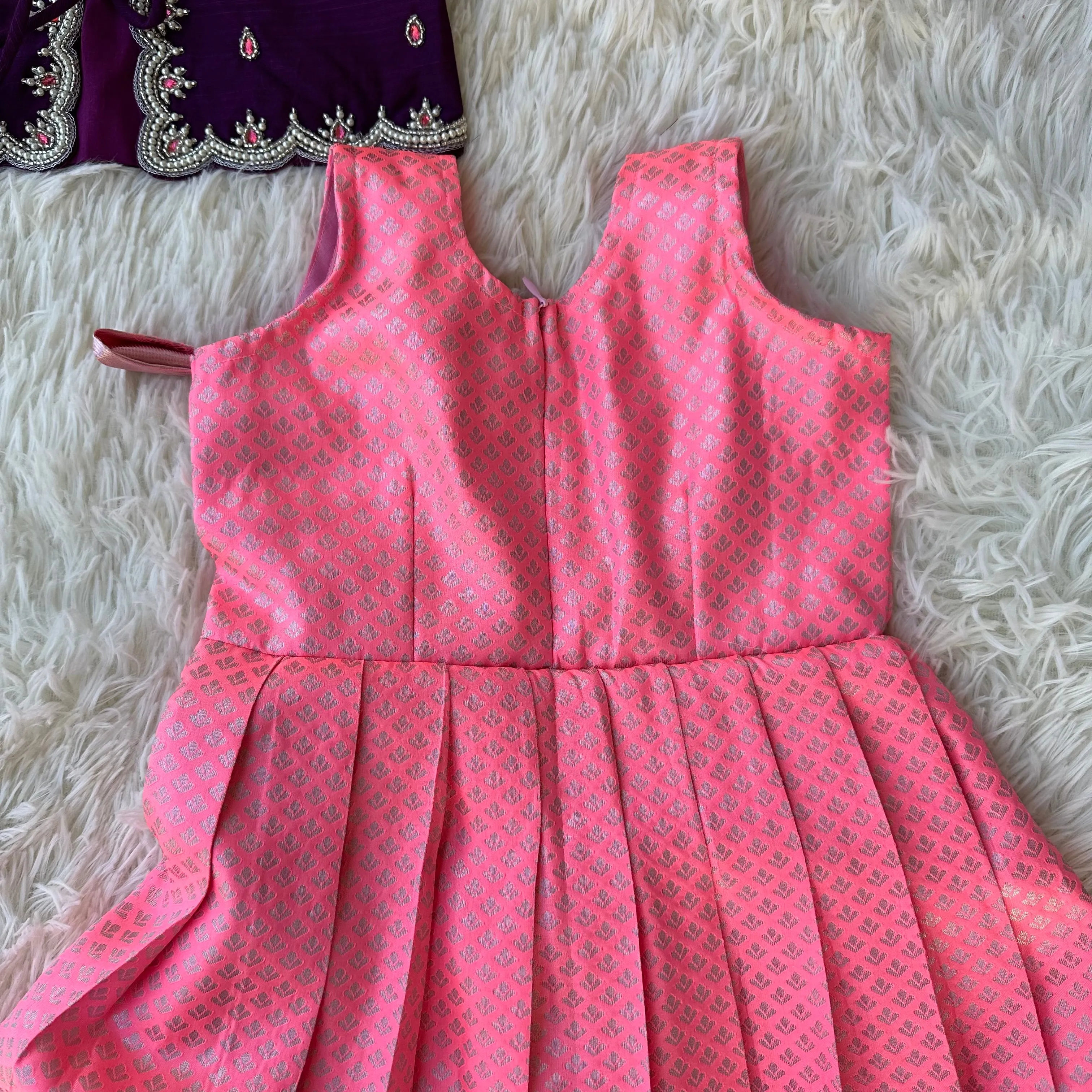 Baby Pink Frock with Dark Purple Aari Work Overcoat for Kids