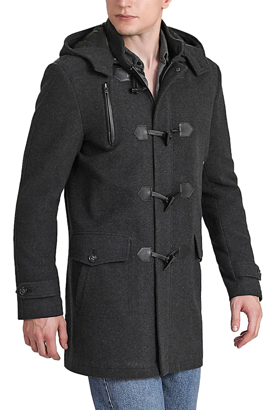 BGSD Men Tyson Wool Blend Leather Trimmed Toggle Coat