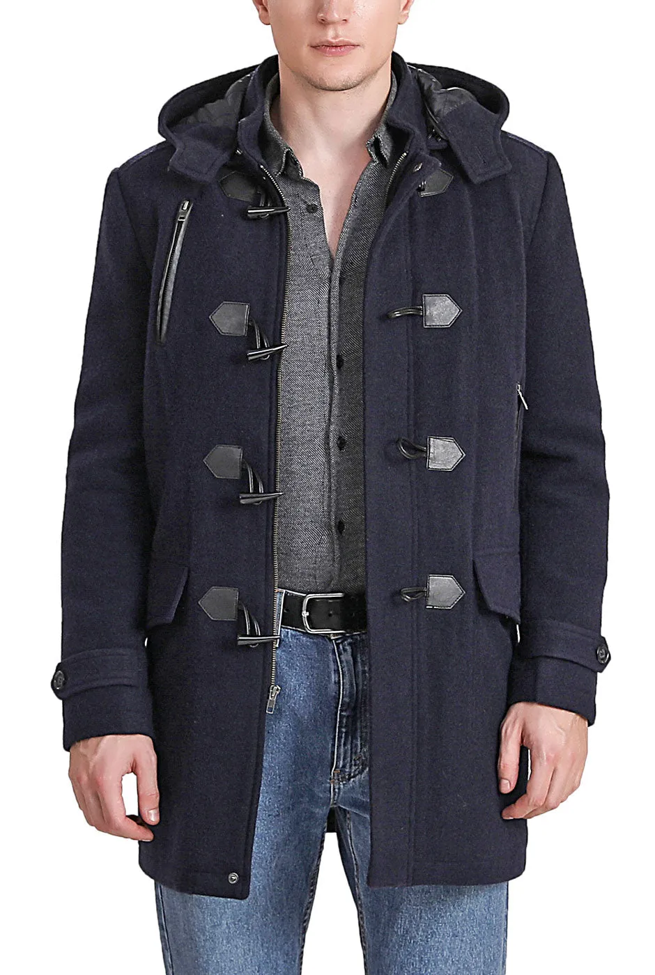 BGSD Men Tyson Wool Blend Leather Trimmed Toggle Coat