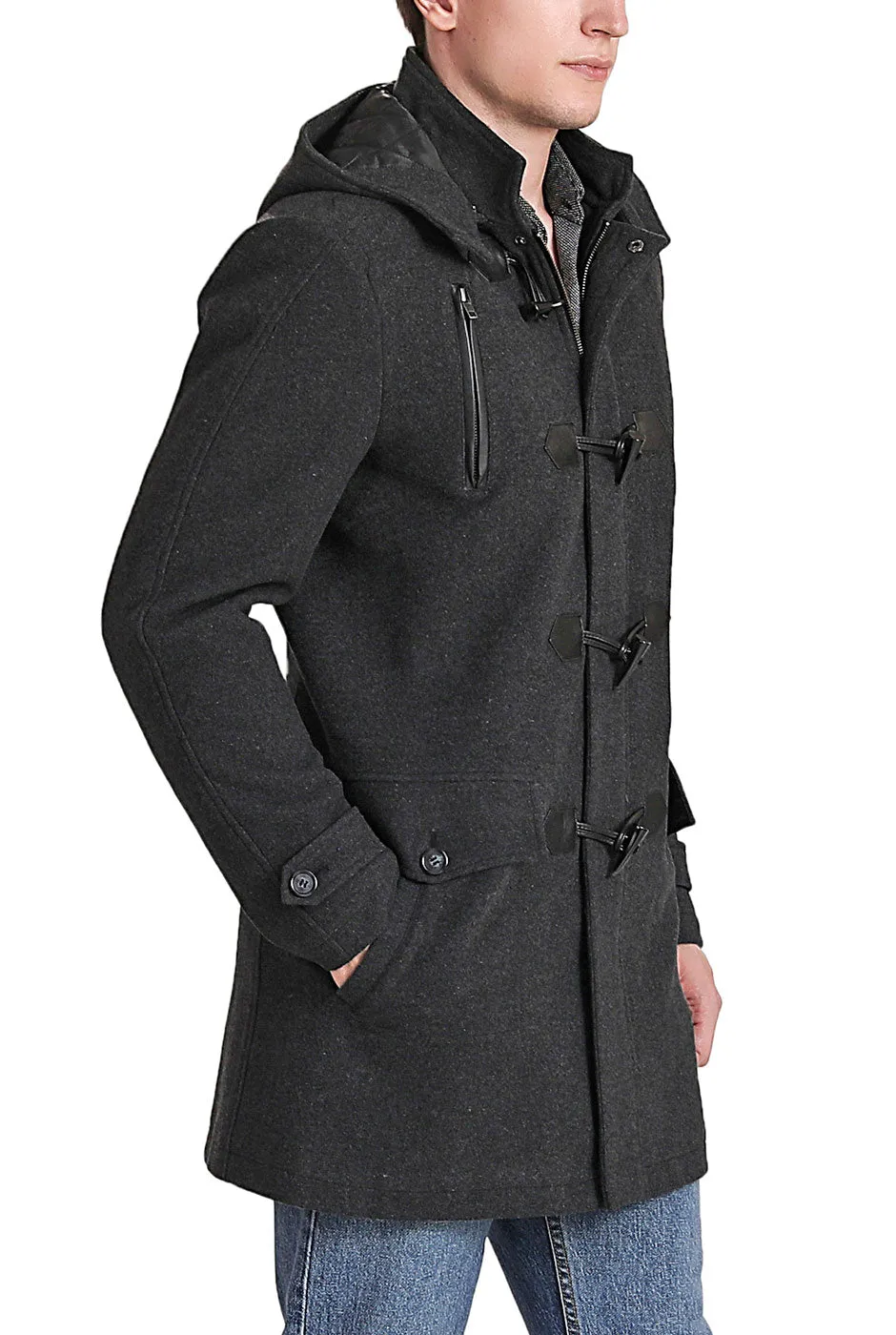 BGSD Men Tyson Wool Blend Leather Trimmed Toggle Coat