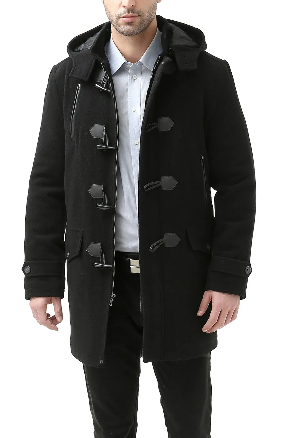 BGSD Men Tyson Wool Blend Leather Trimmed Toggle Coat