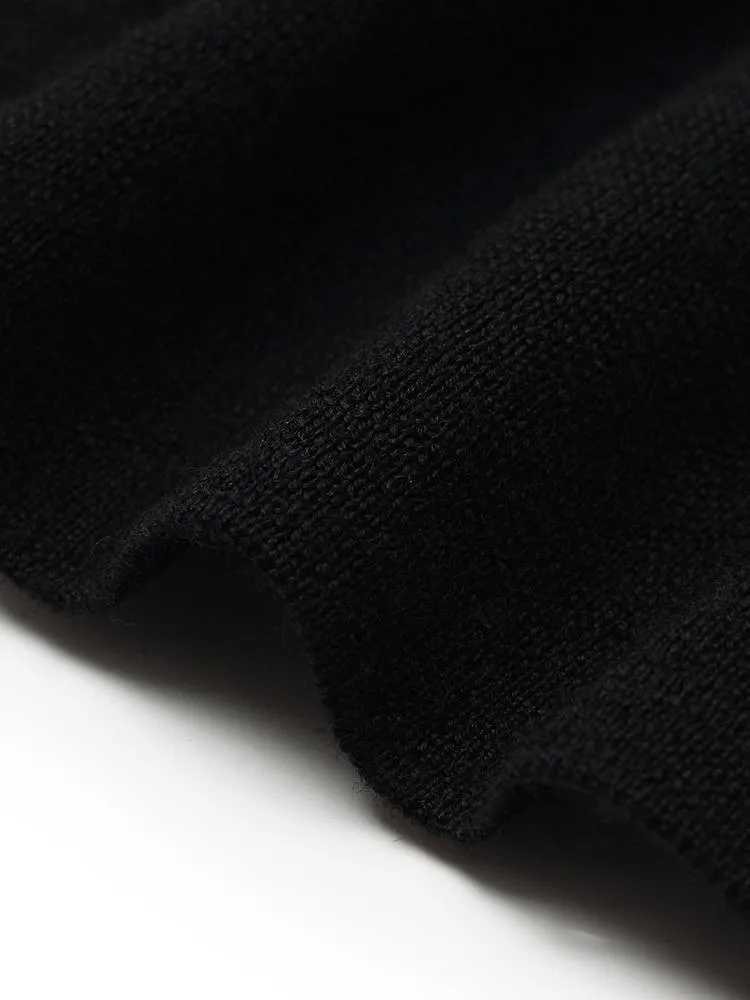 Black Pure Wool Mock Neck Knit Dress