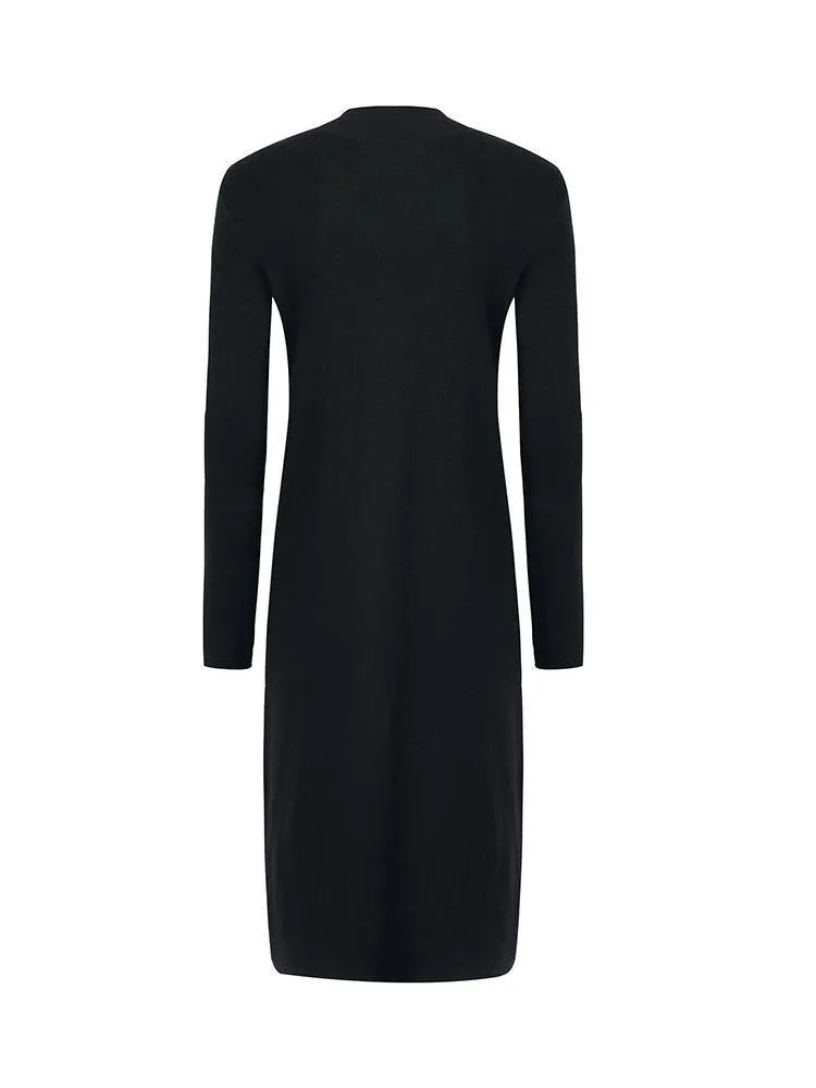 Black Pure Wool Mock Neck Knit Dress