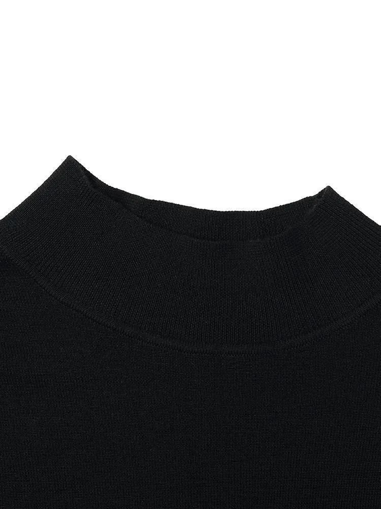 Black Pure Wool Mock Neck Knit Dress