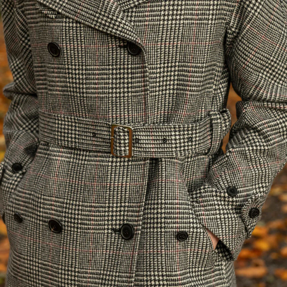 Black, White & Red Check Faye Double Breasted Mac Coat