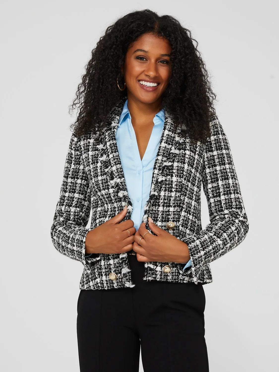 Boucle Blazer With Frayed Collar