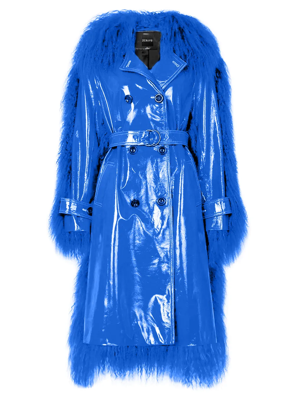 BOWERY Shearling Trim Vinyl Trench Coat